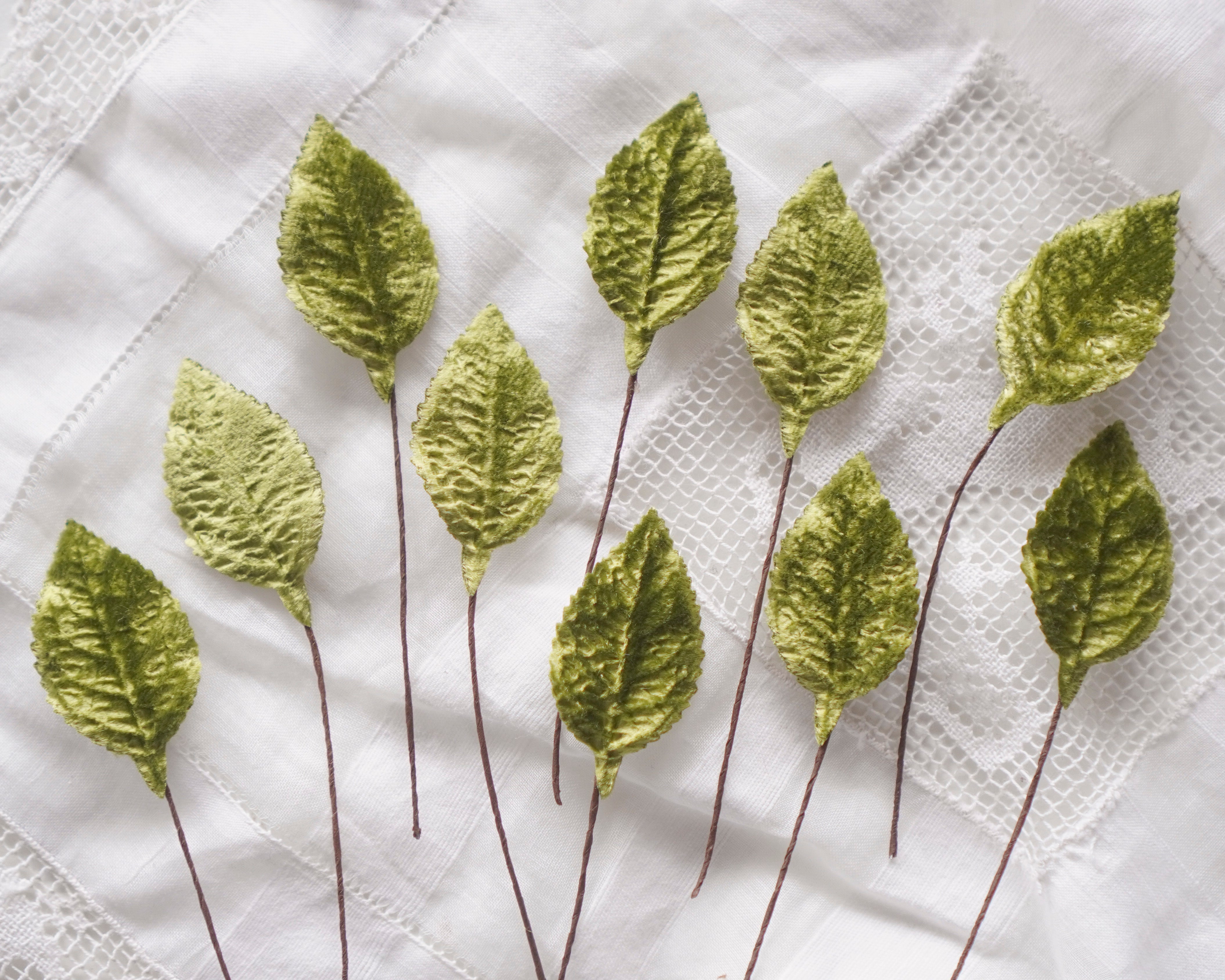 Chartreuse Green Velvet Leaves, Small, 10 Pcs.