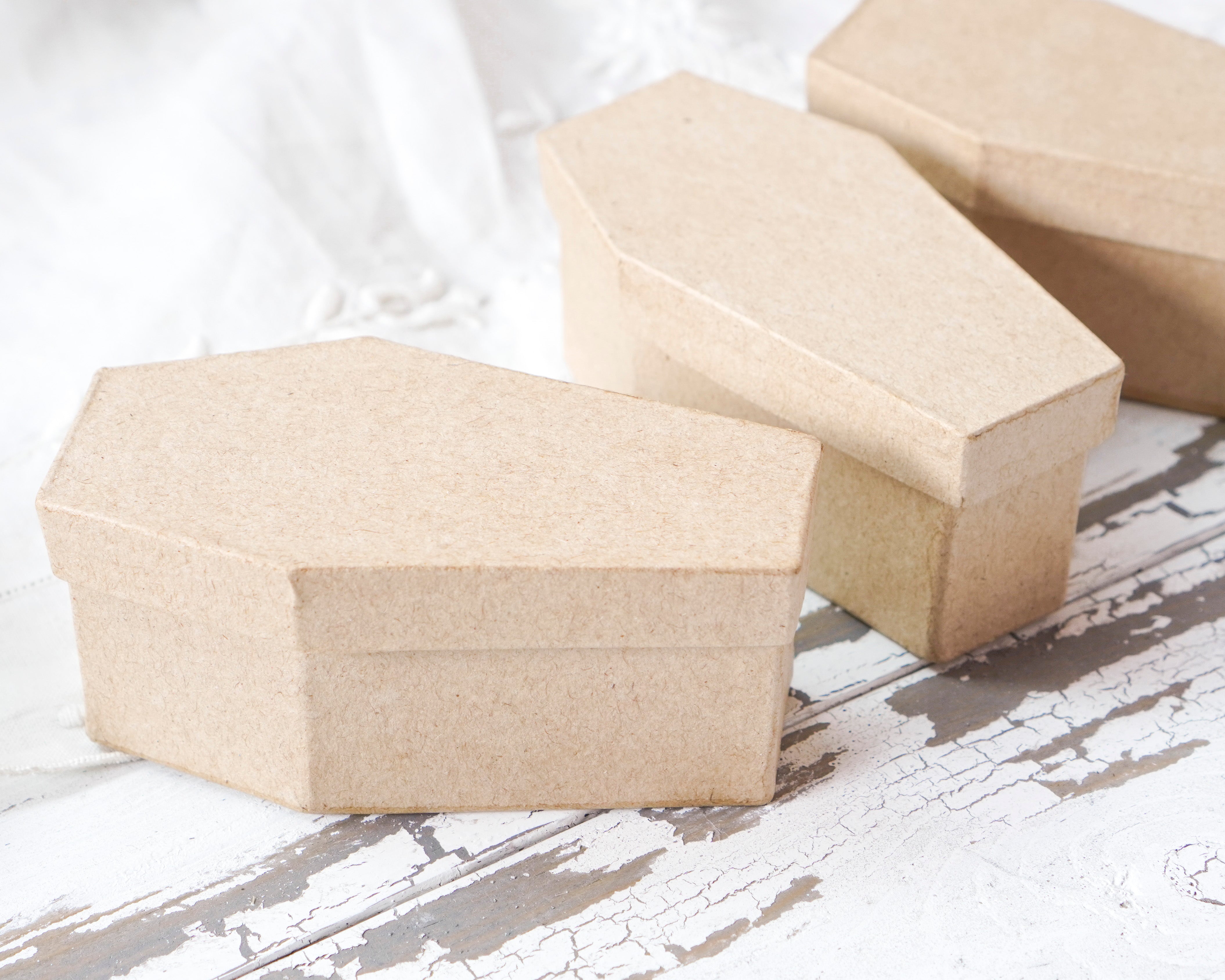 Mini Coffin Boxes - Paper Mache Halloween Candy Containers, 3 Pcs.