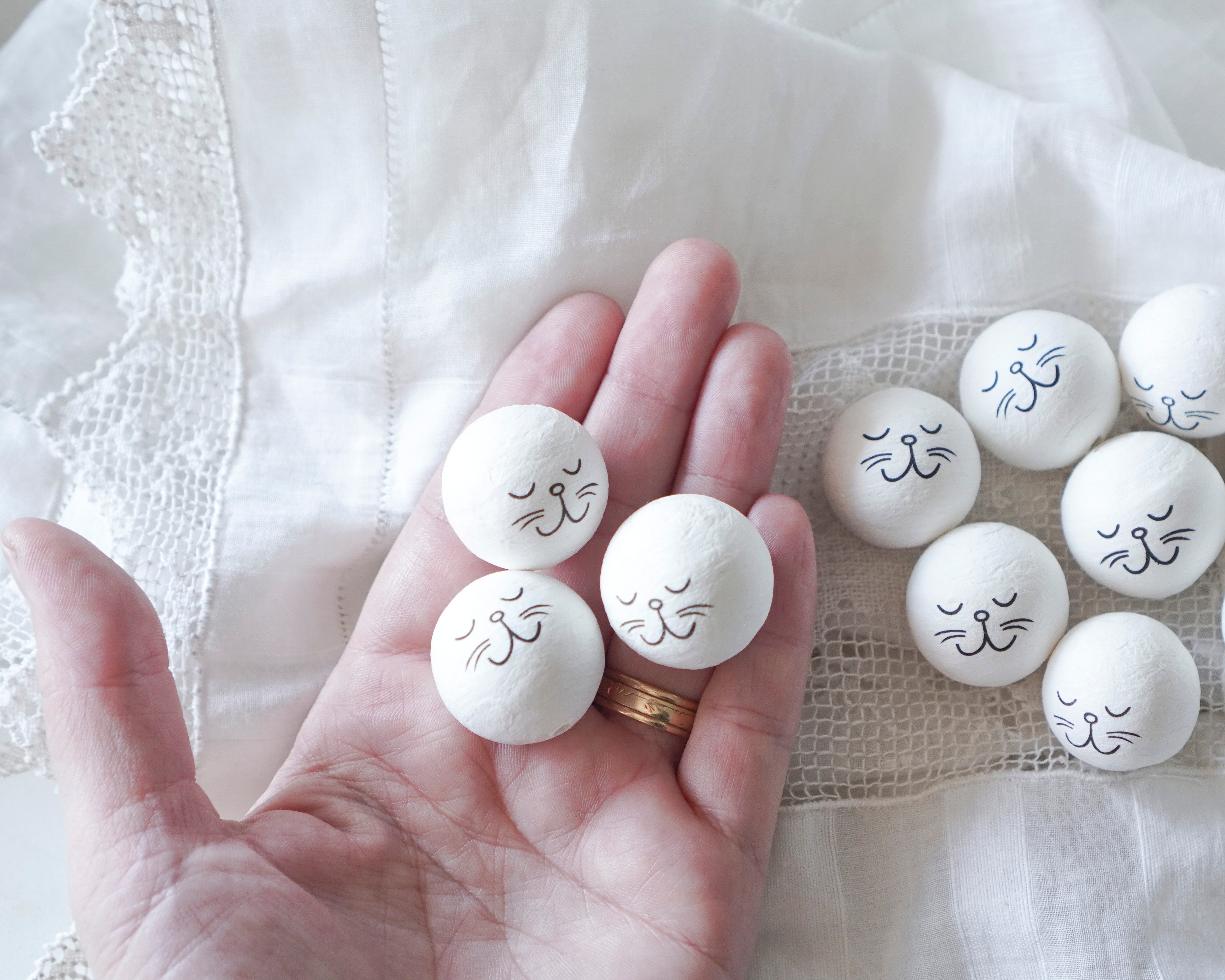 24mm White Spun Cotton Bunny Craft Heads, 12 Pcs.