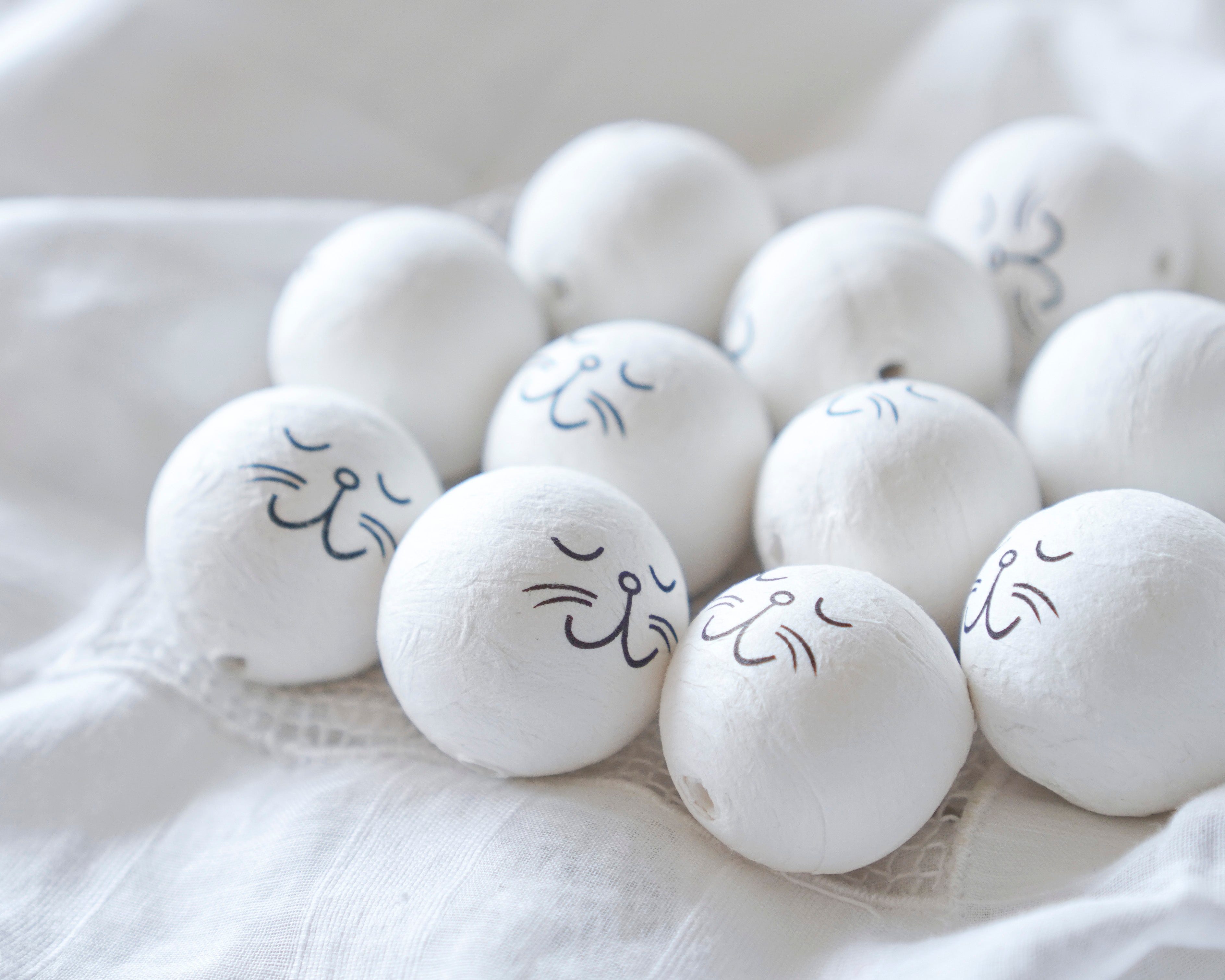 24mm White Spun Cotton Bunny Craft Heads, 12 Pcs.