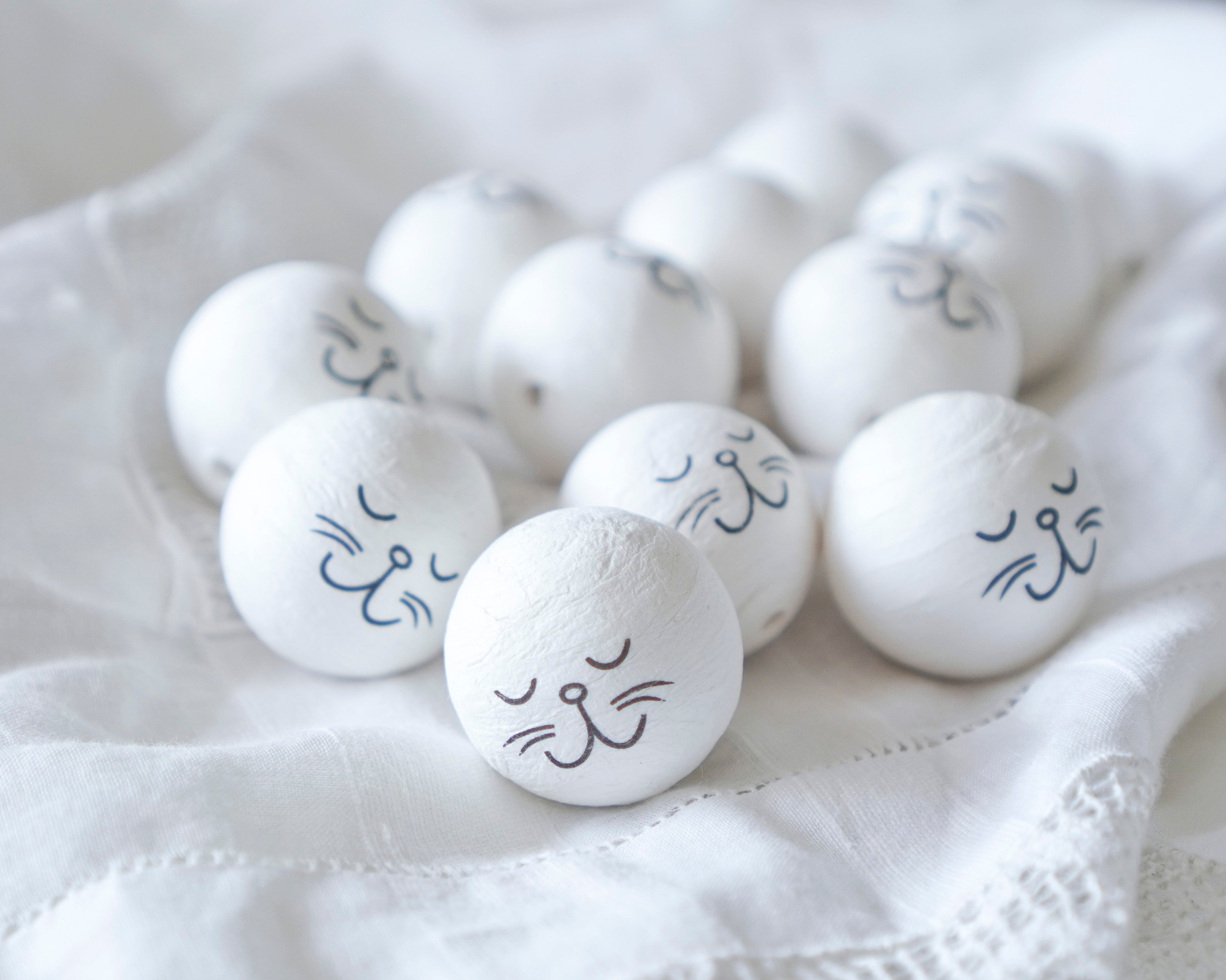 24mm White Spun Cotton Bunny Craft Heads, 12 Pcs.