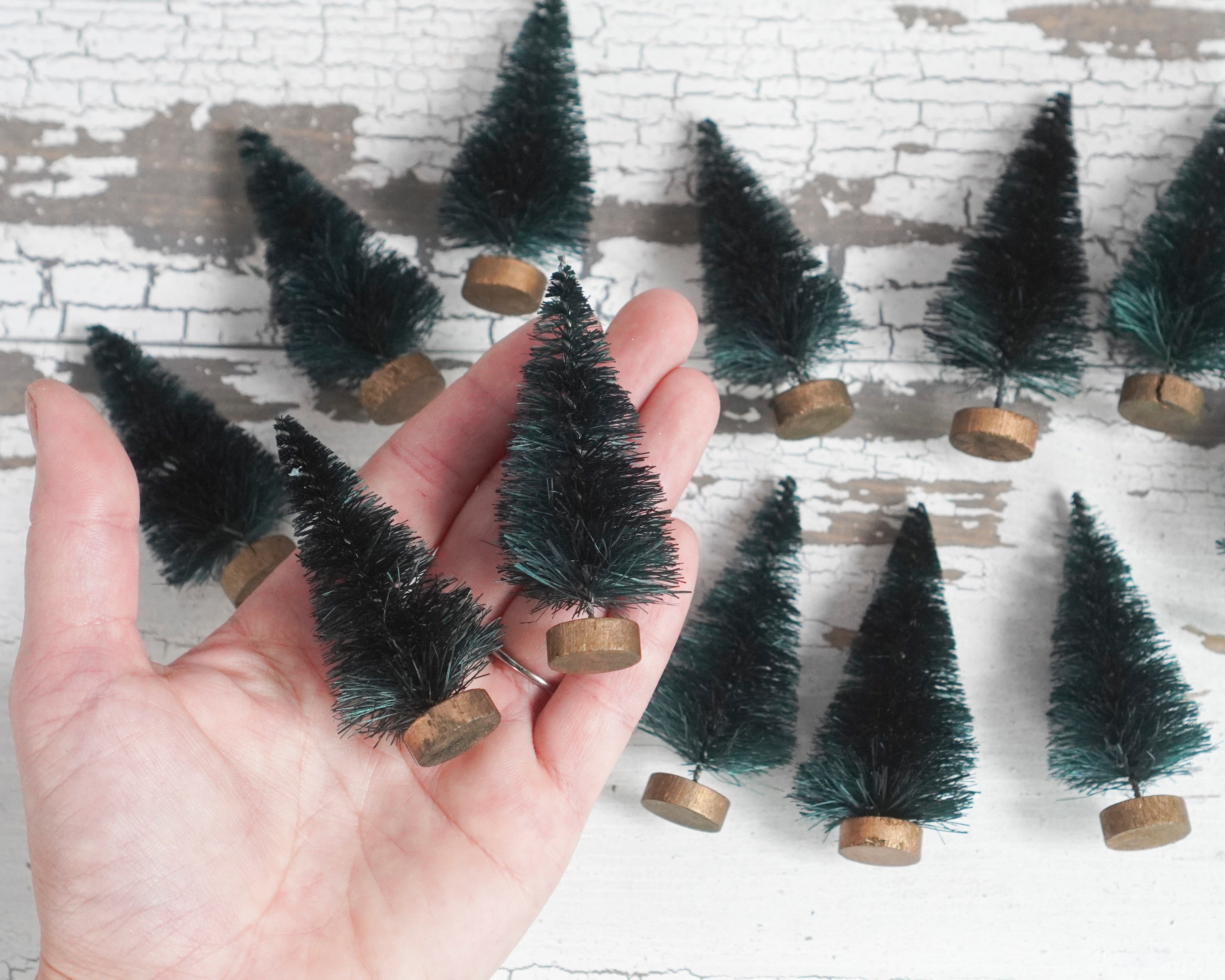 Miniature Dark Pine Bottle Brush Trees - Forest Green Sisal Trees, 12 Pcs.