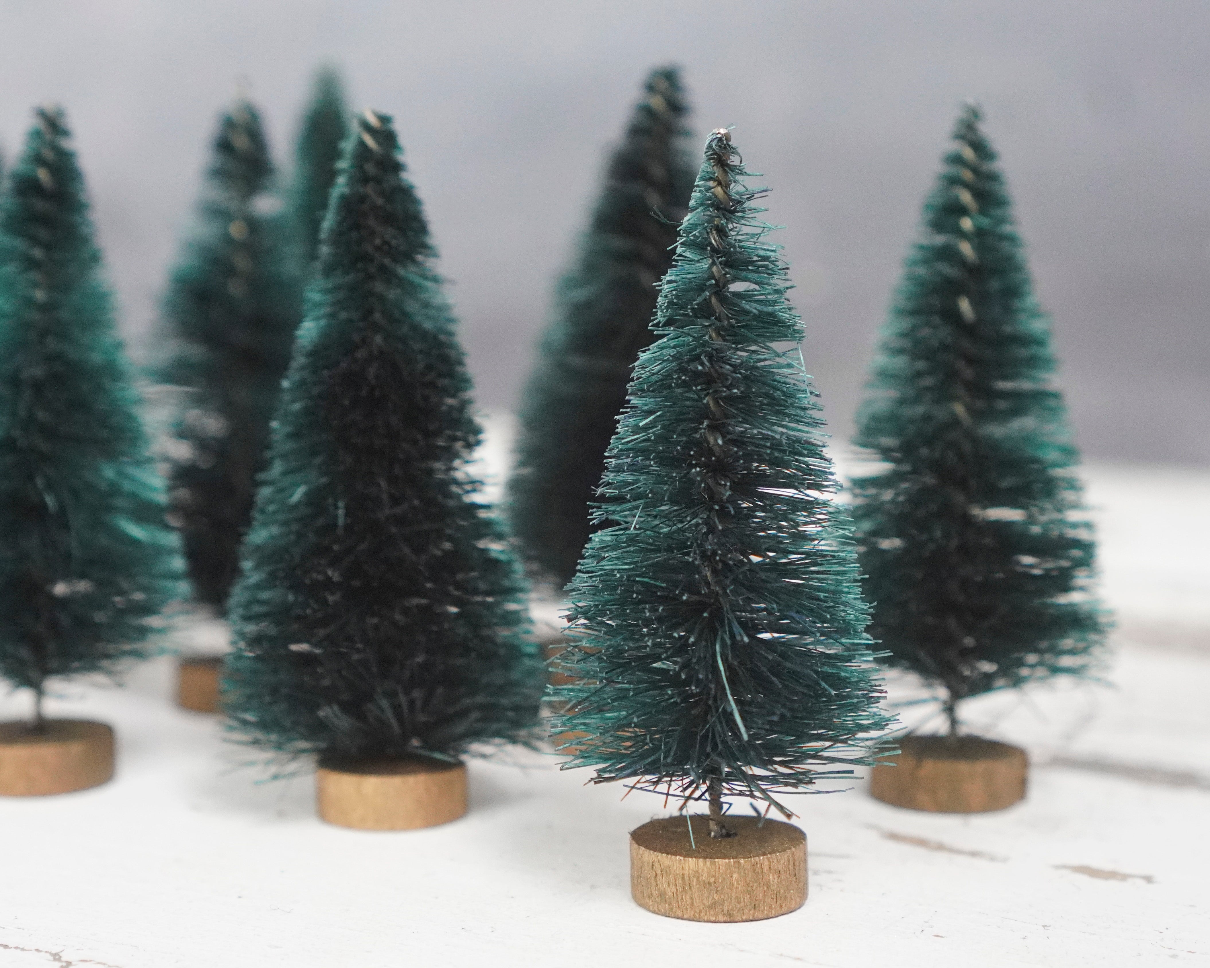 Miniature Dark Pine Bottle Brush Trees - Forest Green Sisal Trees, 12 Pcs.