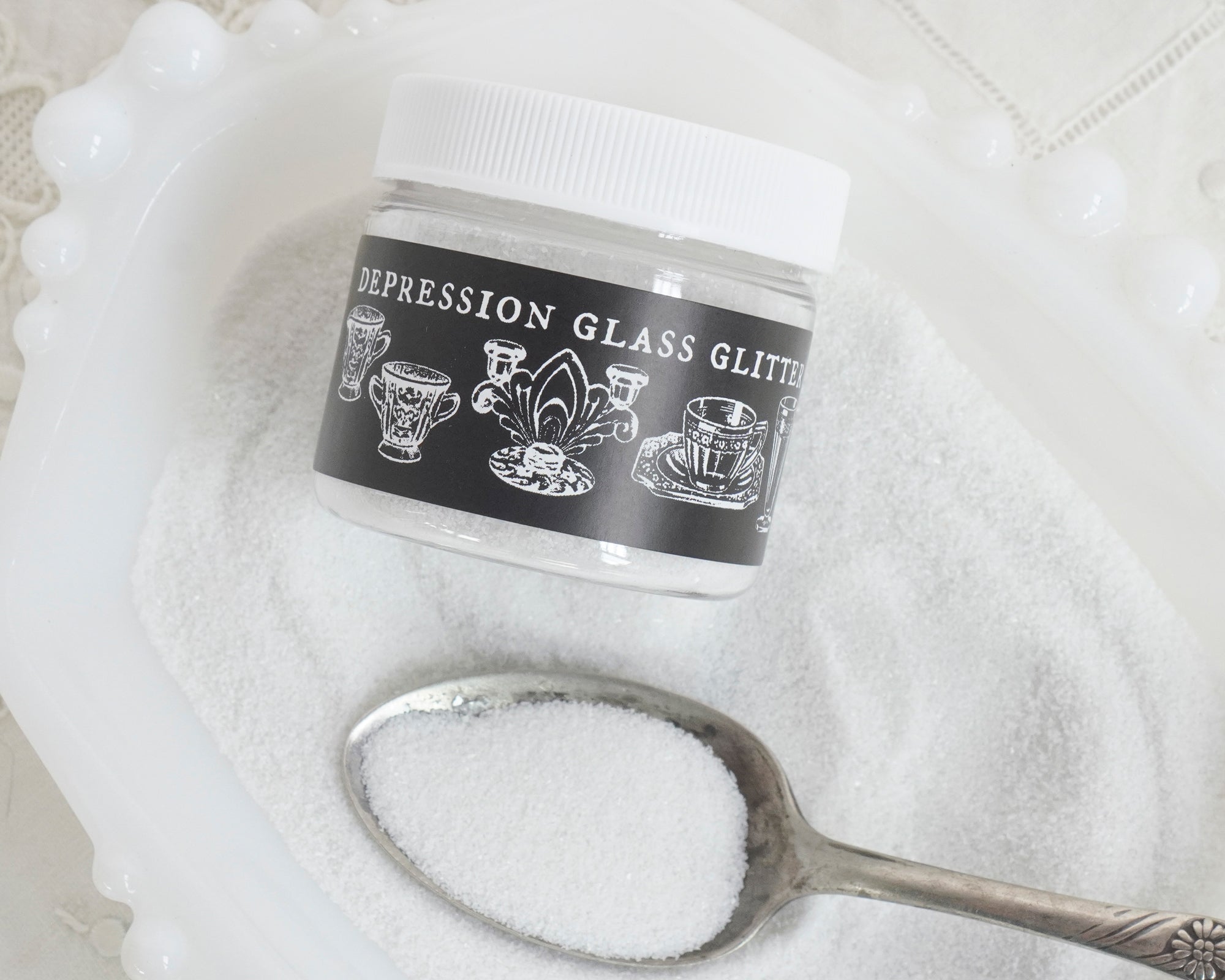 Milk Glass Glitter, FINE GRAIN - Opaque White Snow Effect