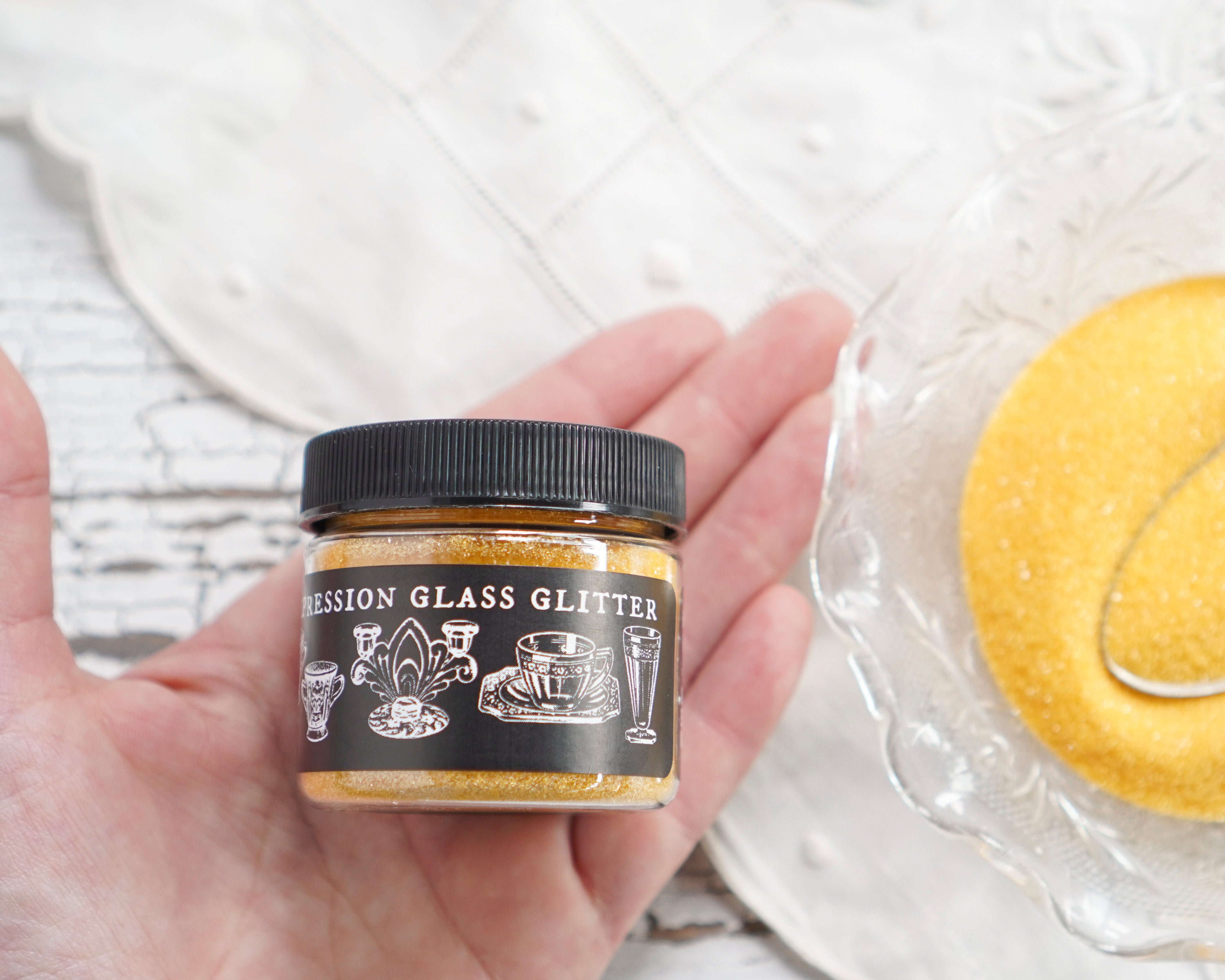 Depression Glass Glitter, Golden Yellow