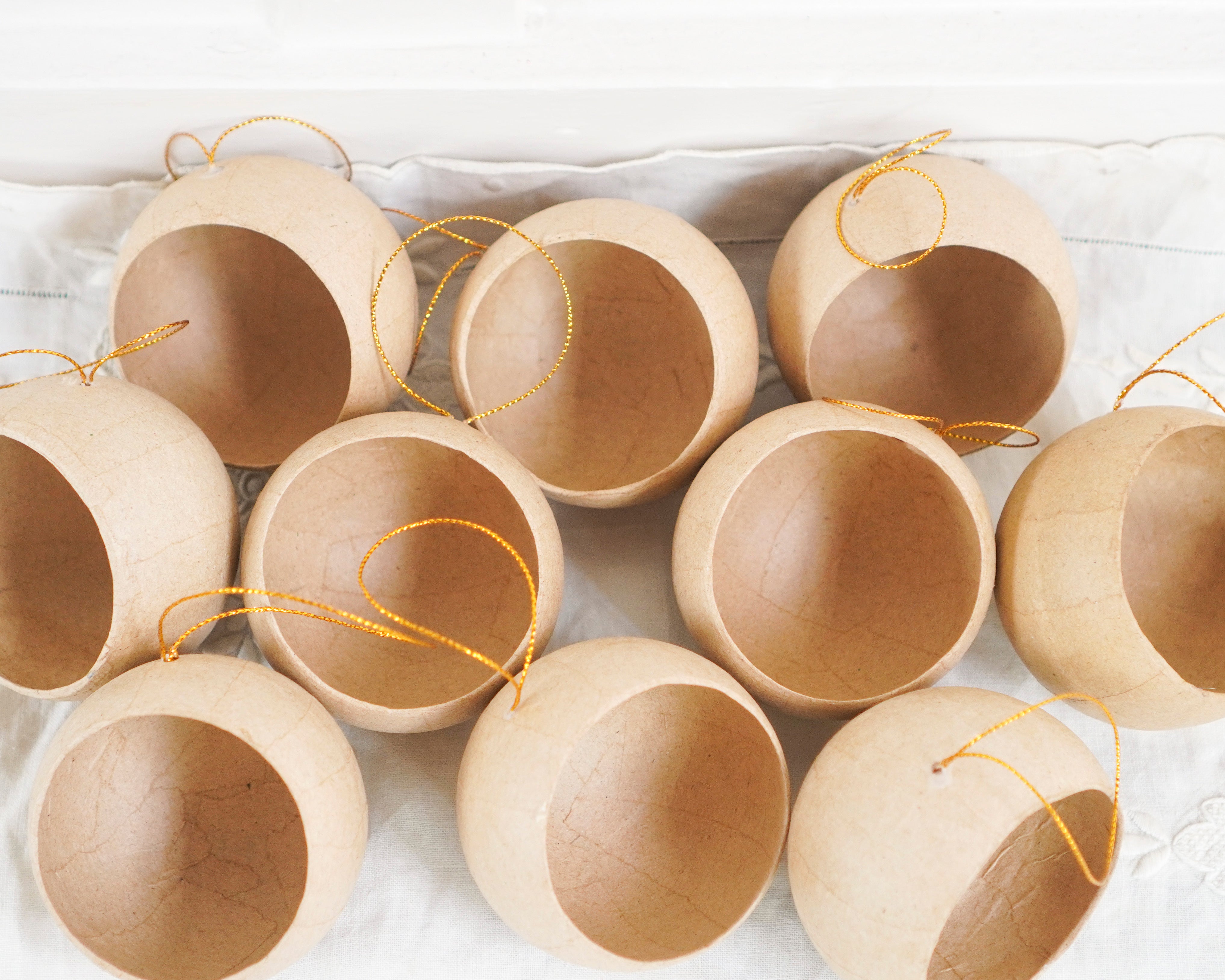 10 Pack: DIY Diorama Ornaments - Paper Mache Round Open Ball Christmas Craft Shapes