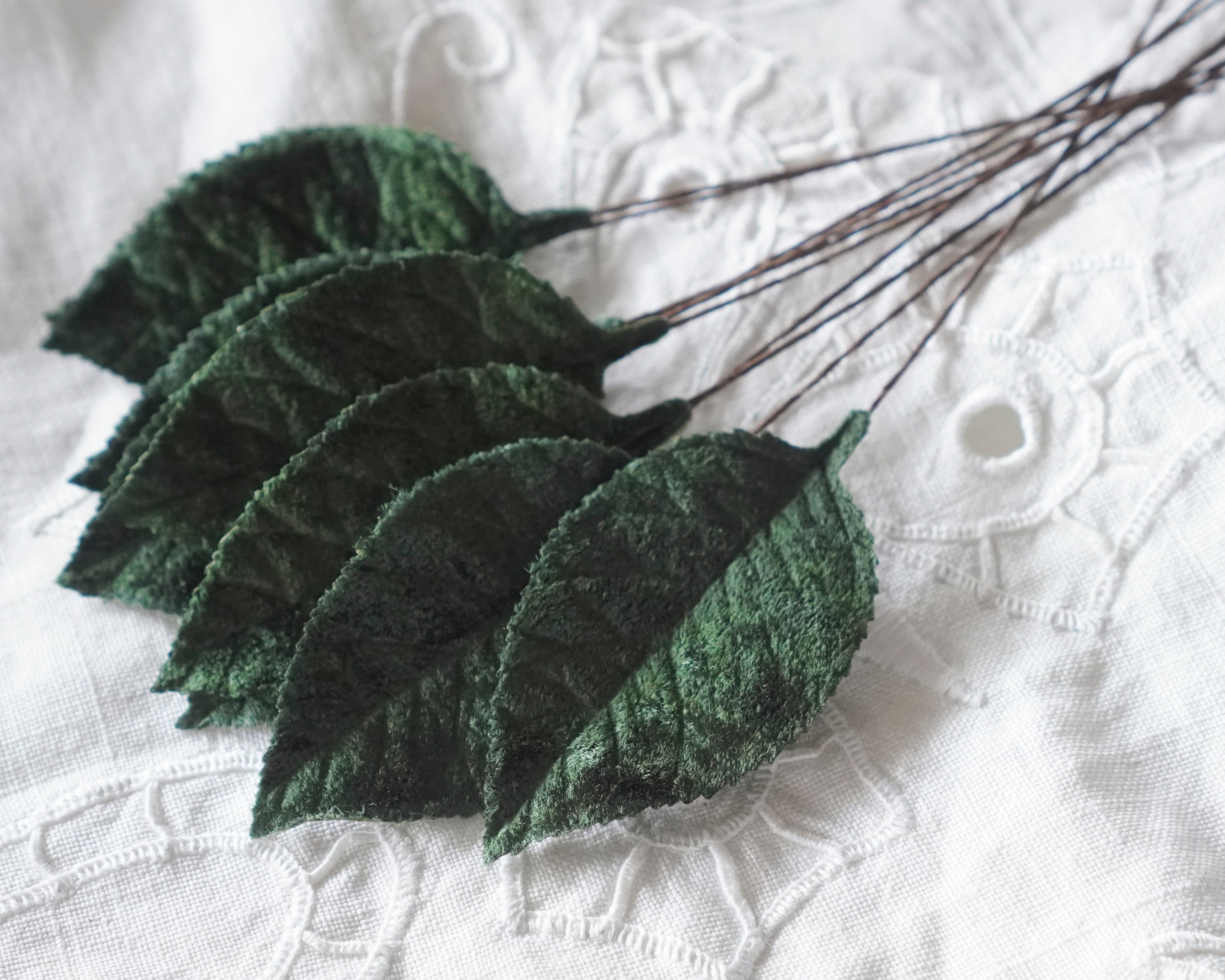 Dark Forest Green Velvet Leaves, Large 2 1/2 Inch, 10 Pcs.
