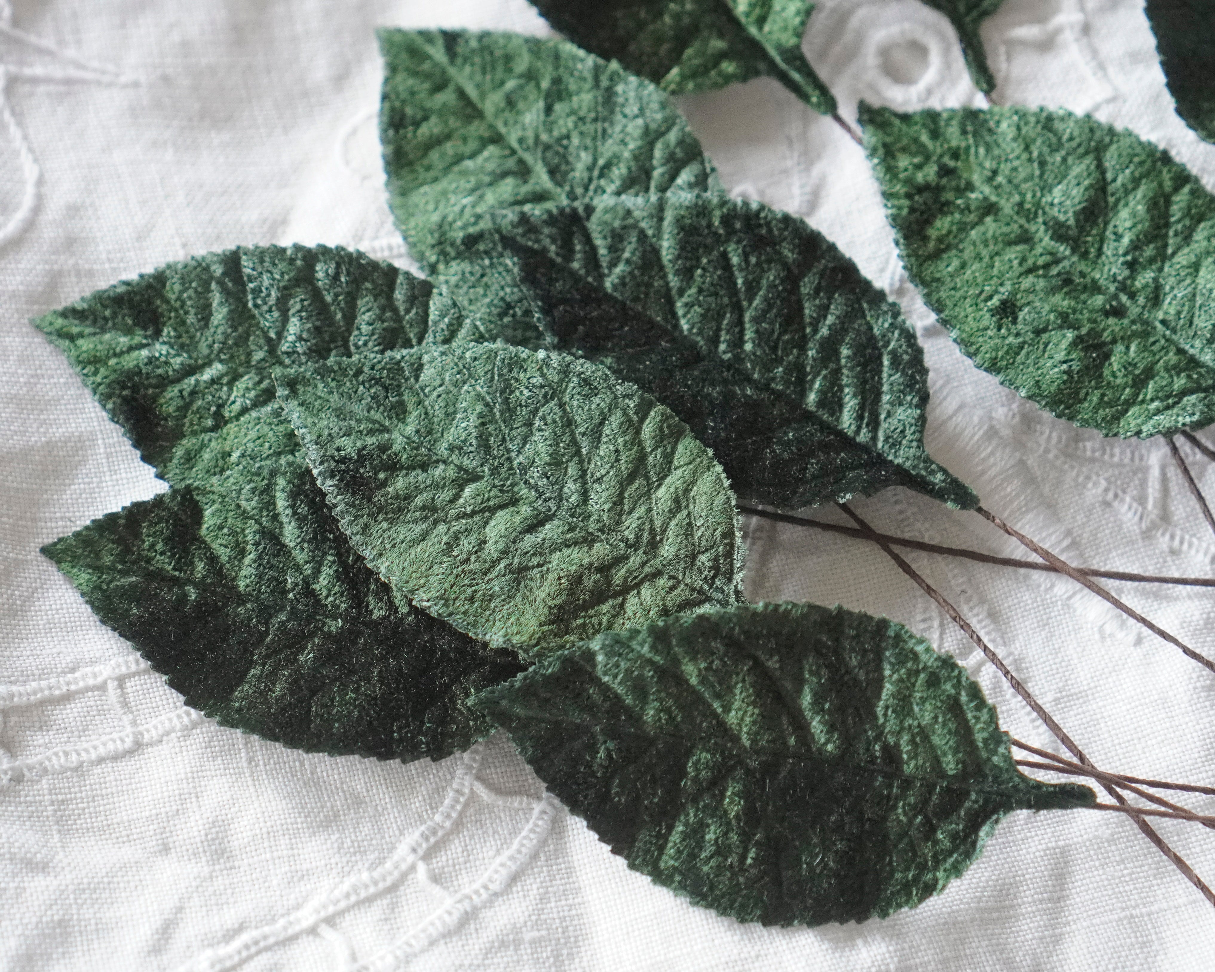 Dark Forest Green Velvet Leaves, Large 2 1/2 Inch, 10 Pcs.