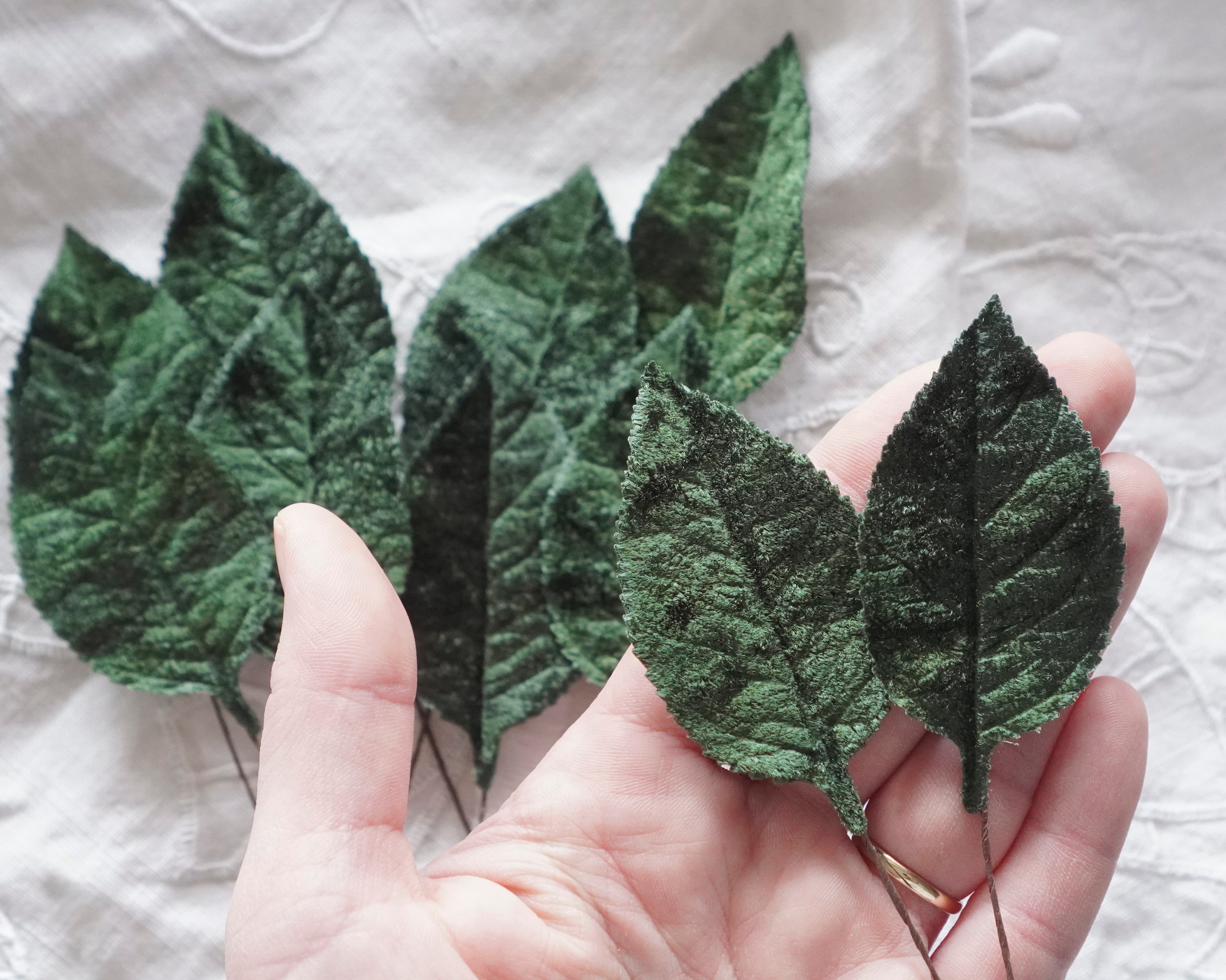 Dark Forest Green Velvet Leaves, Large 2 1/2 Inch, 10 Pcs.