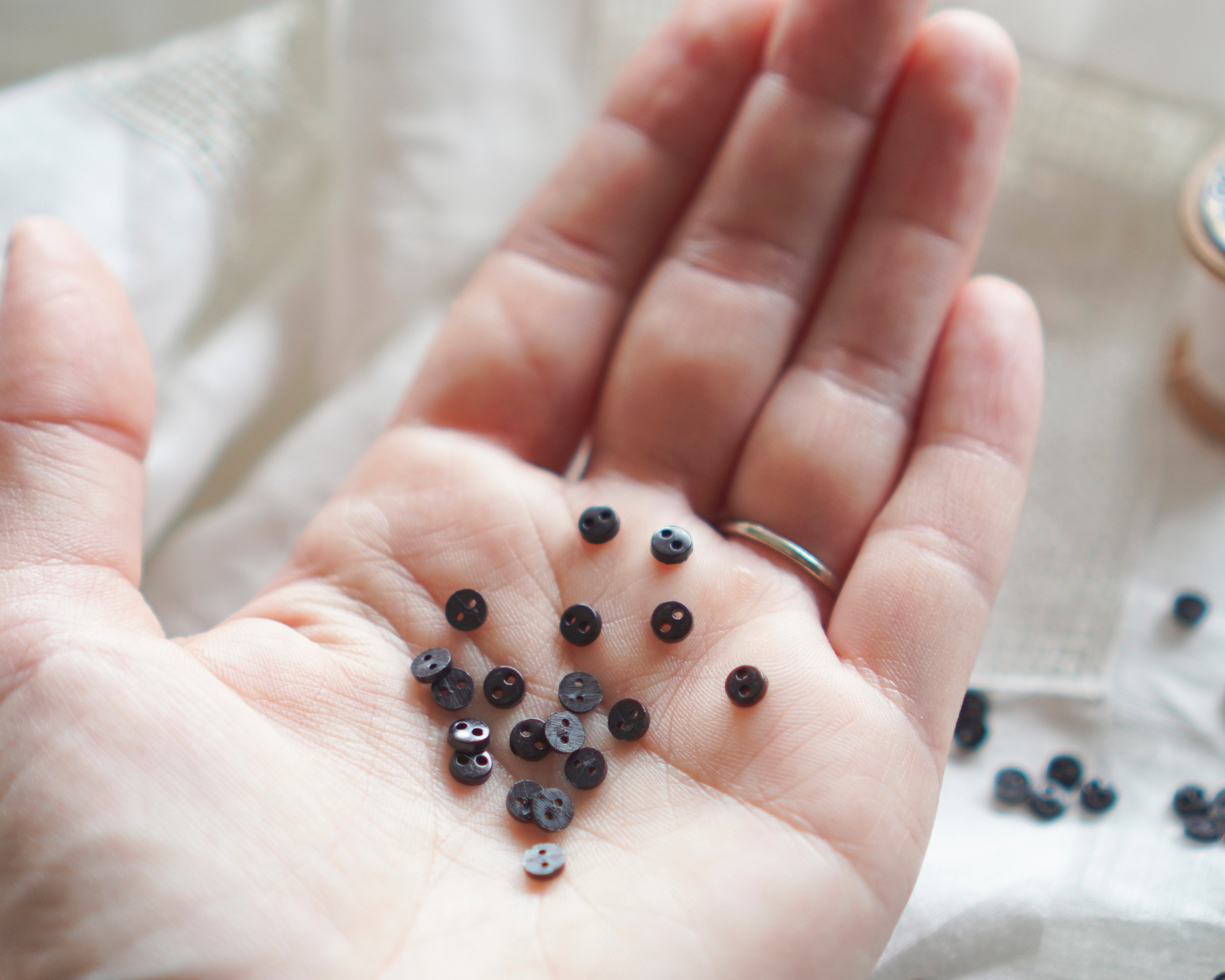 Tiny Doll Buttons - Black Miniature Button Embellishments, 50 Pcs.