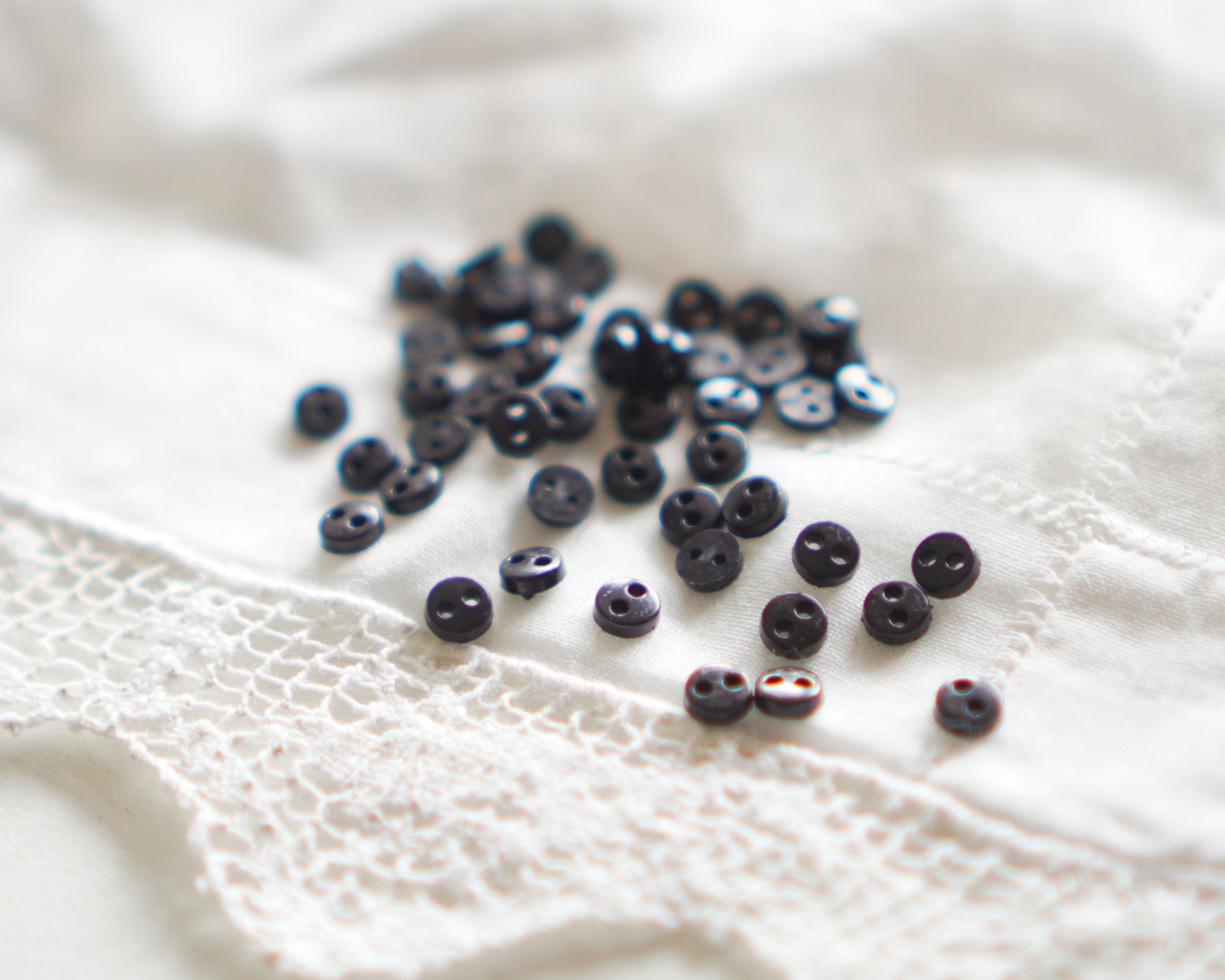 Tiny Doll Buttons - Black Miniature Button Embellishments, 50 Pcs.