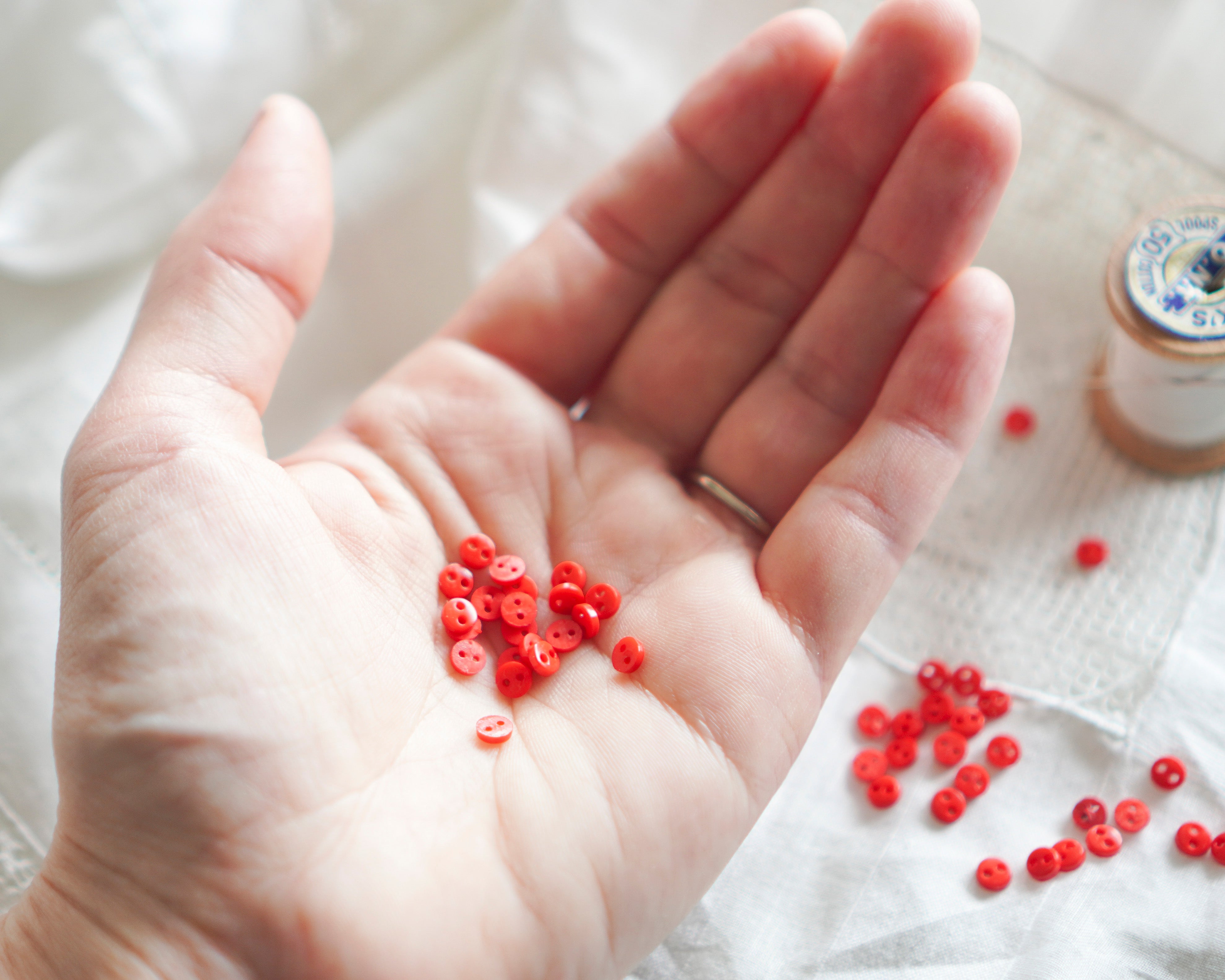 Tiny Doll Buttons - Red Miniature Button Embellishments, 50 Pcs.
