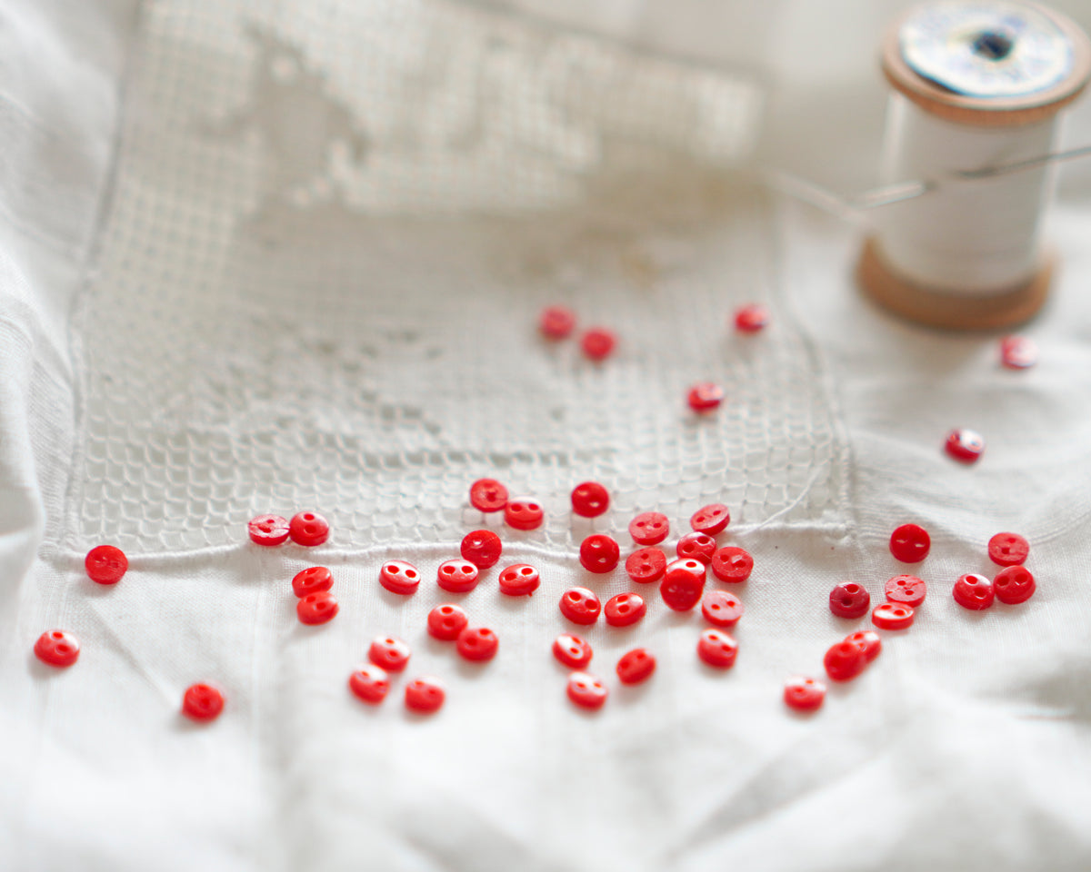 Tiny Doll Buttons - Red Miniature Button Embellishments, 50 Pcs.