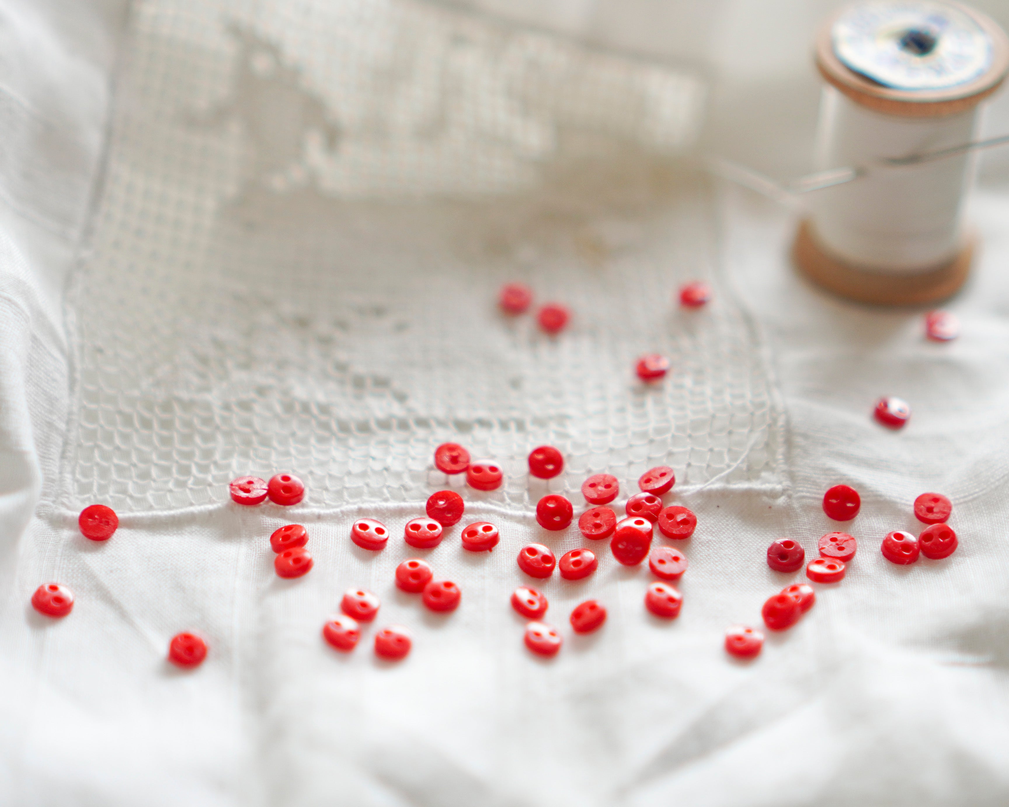 Tiny Doll Buttons - Red Miniature Button Embellishments, 50 Pcs.