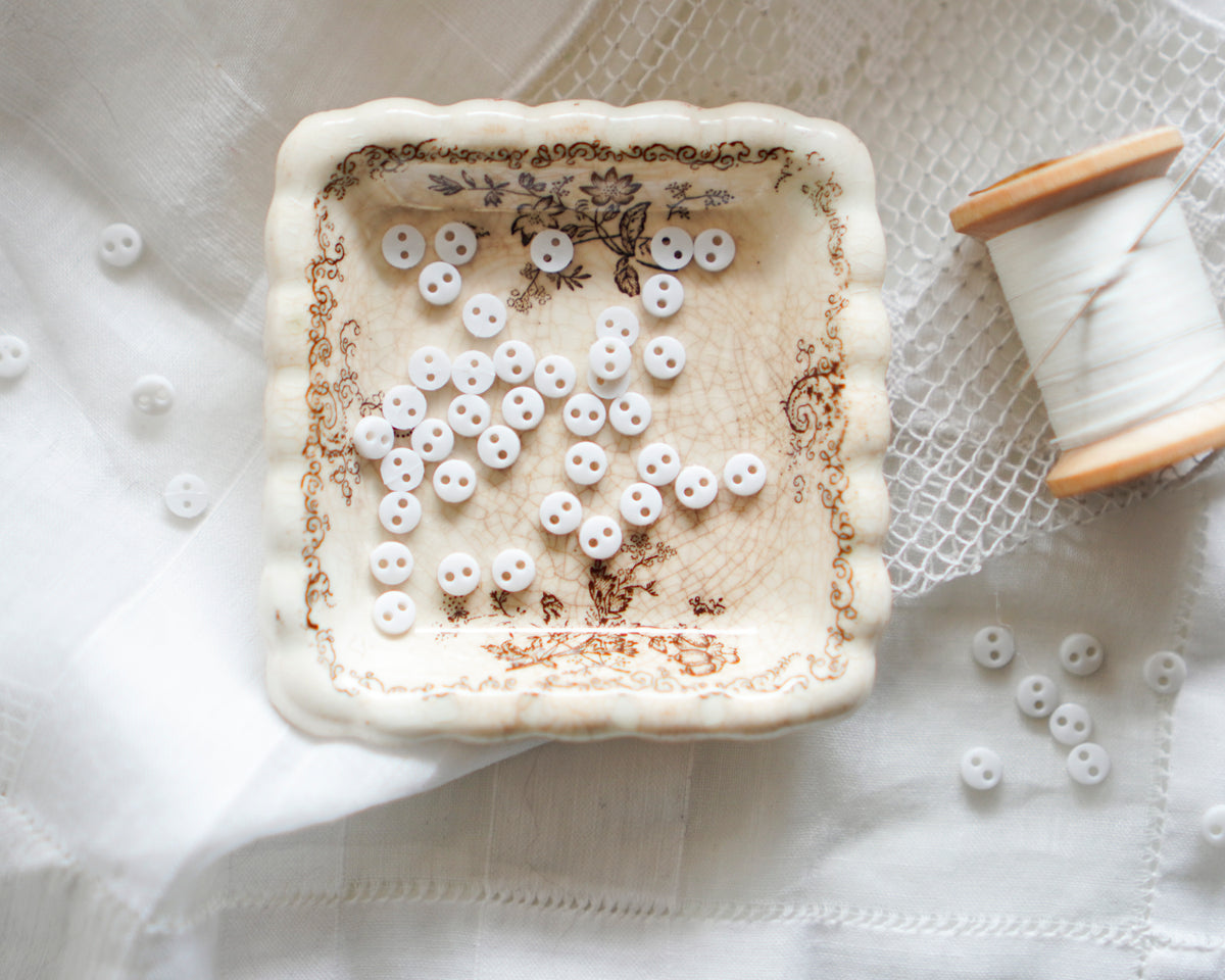 Tiny Doll Buttons - White Miniature Button Embellishments, 50 Pcs.