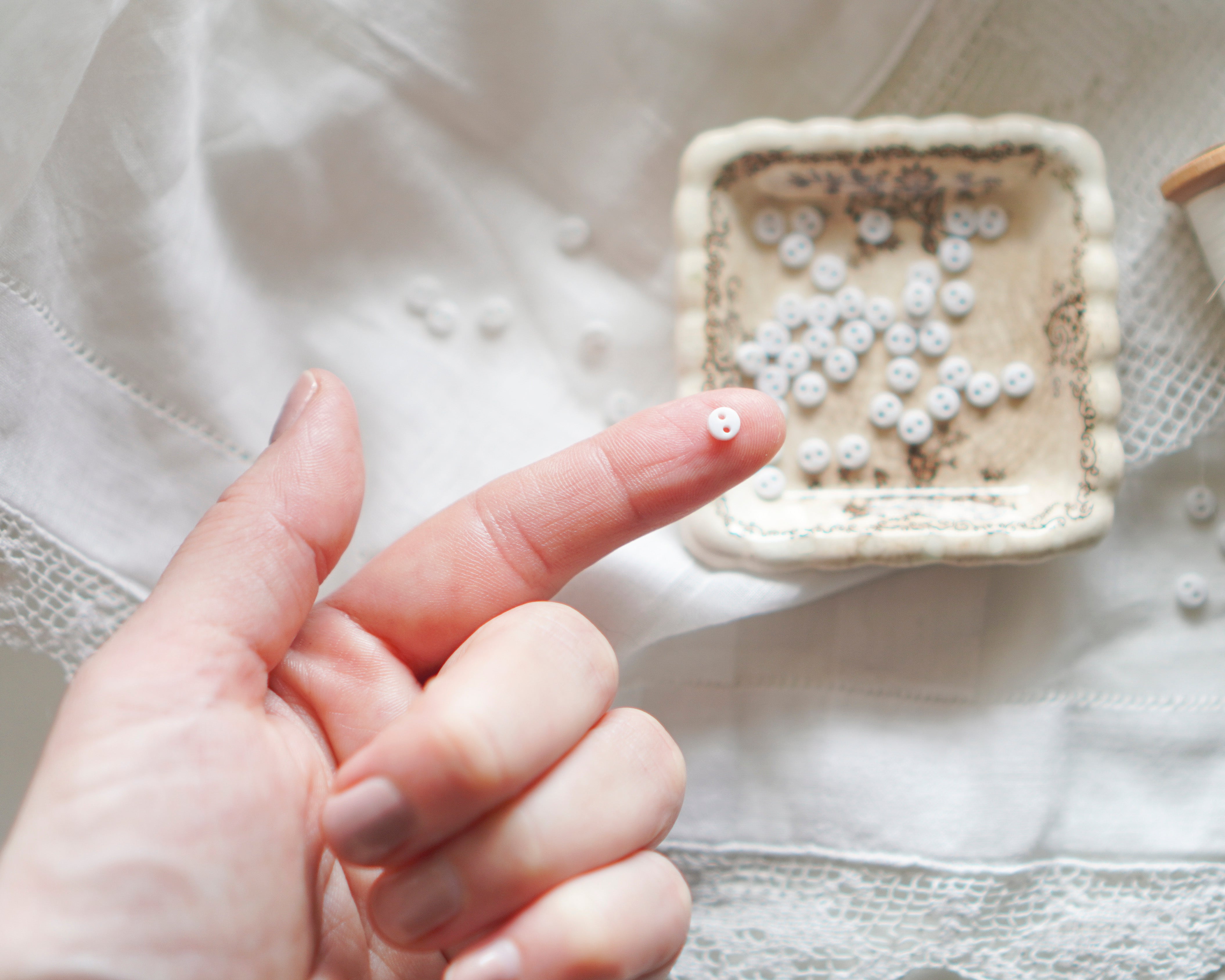 Tiny Doll Buttons - White Miniature Button Embellishments, 50 Pcs.