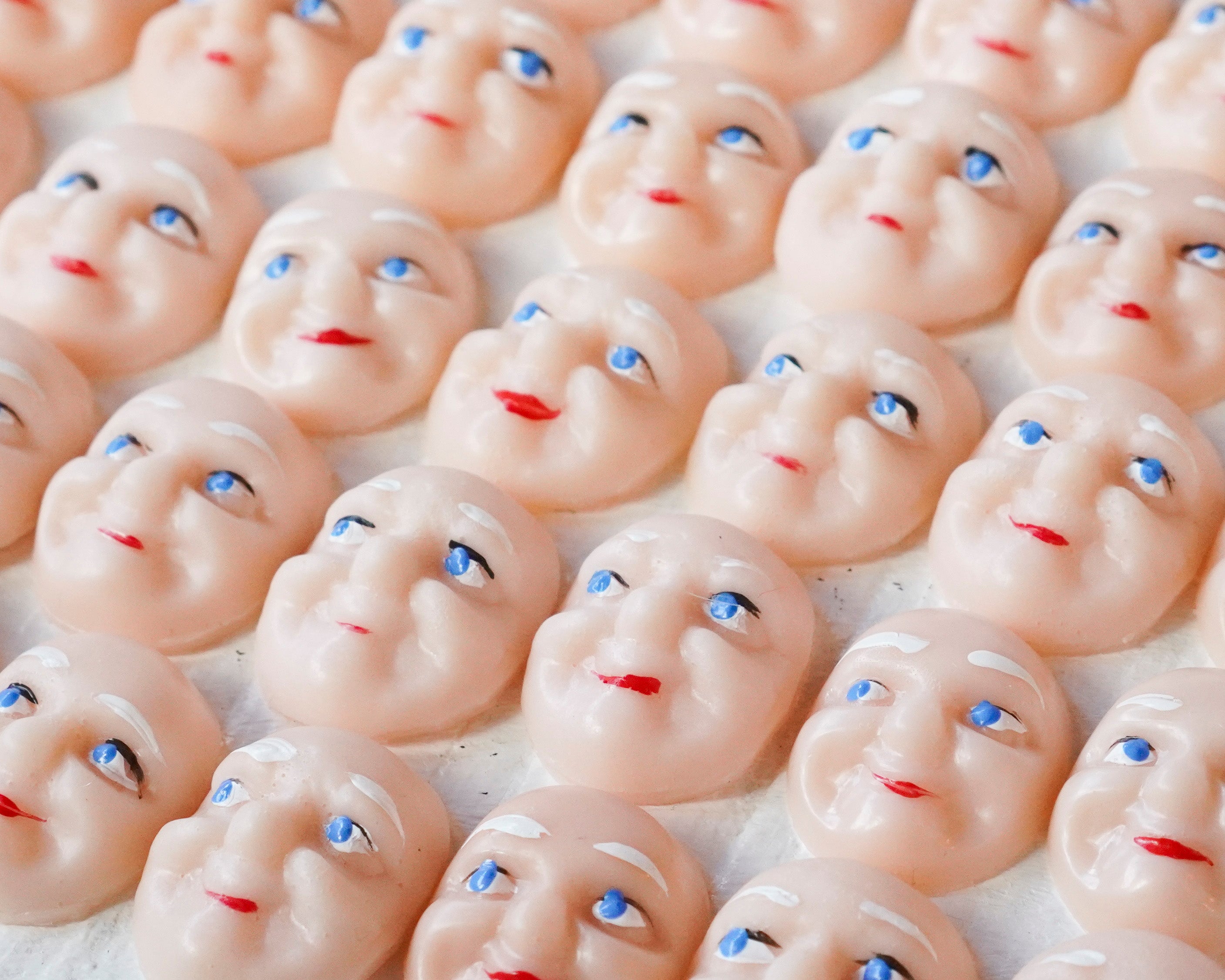 Elf Faces, Cream - Miniature Plastic Face Cabochons for Crafts, 12 Pcs.