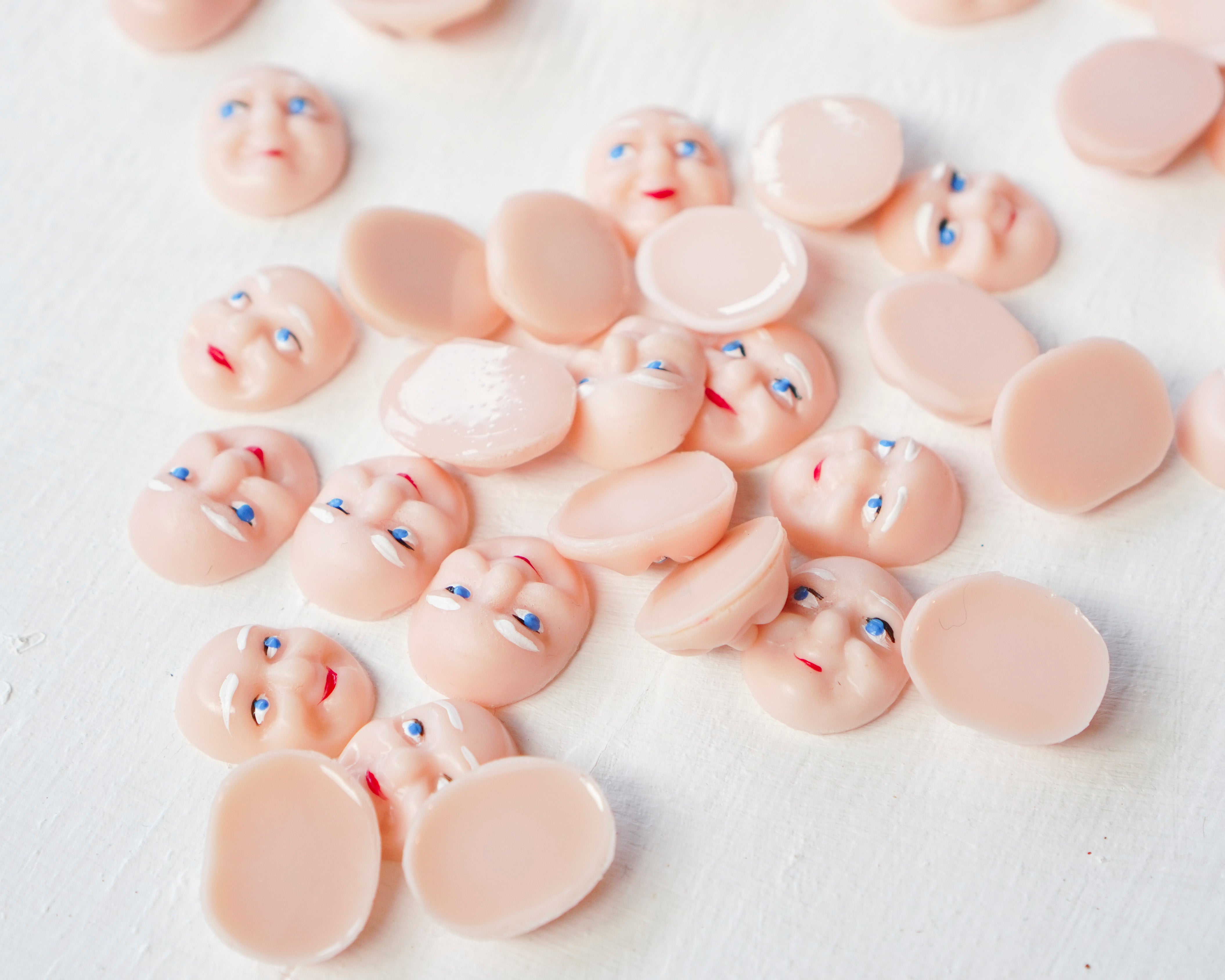 Elf Faces, Cream - Miniature Plastic Face Cabochons for Crafts, 12 Pcs.