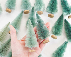 Minty Sisal Trees - Set of 18 Pcs Hand Dyed Green 4 Inch Bottle Brush Trees