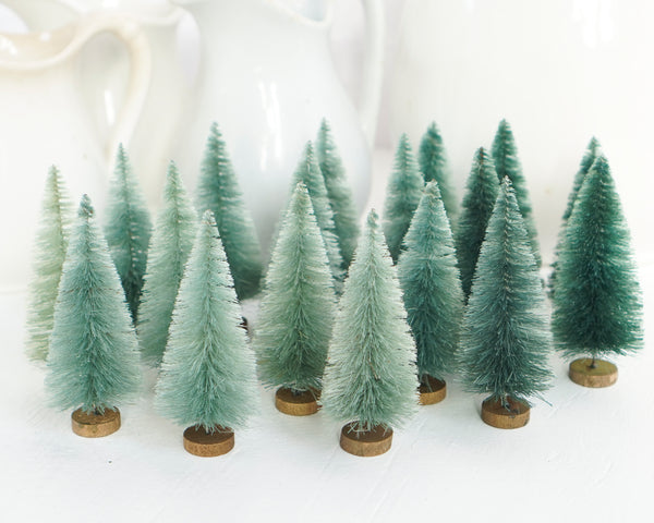 Minty Sisal Trees - Set of 18 Pcs Hand Dyed Green 4 Inch Bottle Brush Trees