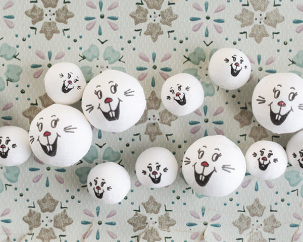 Spun Cotton Easter Bunny Heads - Vintage-Style Cotton Heads with Faces, 12 Pcs.