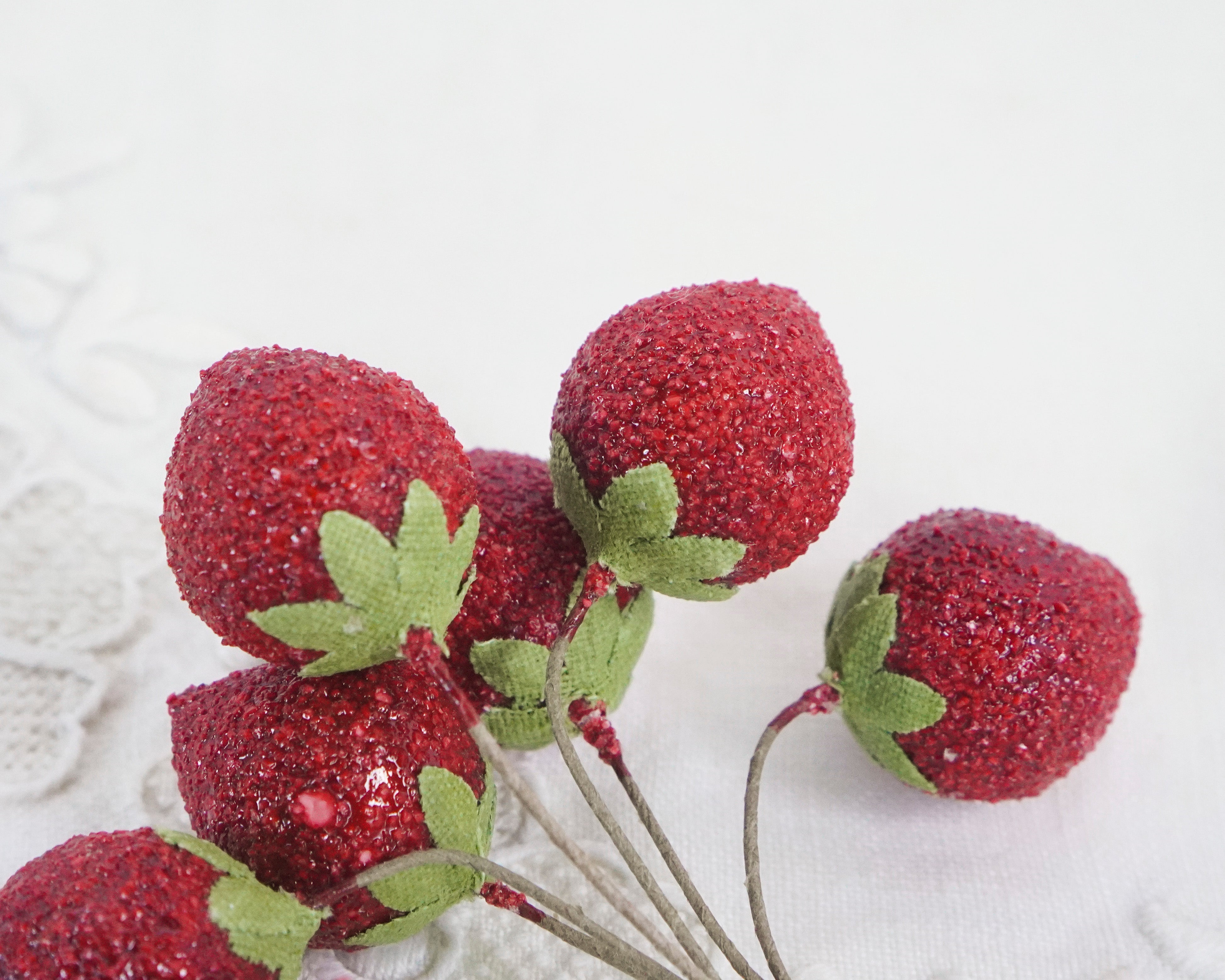 Spun Cotton Berries - Red Wild Strawberry Picks, 10 pcs.