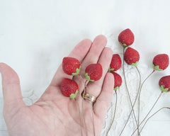 Spun Cotton Berries - Red Wild Strawberry Picks, 10 pcs.