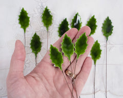 Mini Holly Picks - Vintage Style Lacquered Craft Holly Leaves, 12 Pcs.