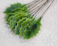 Mini Holly Picks - Vintage Style Lacquered Craft Holly Leaves, 12 Pcs.