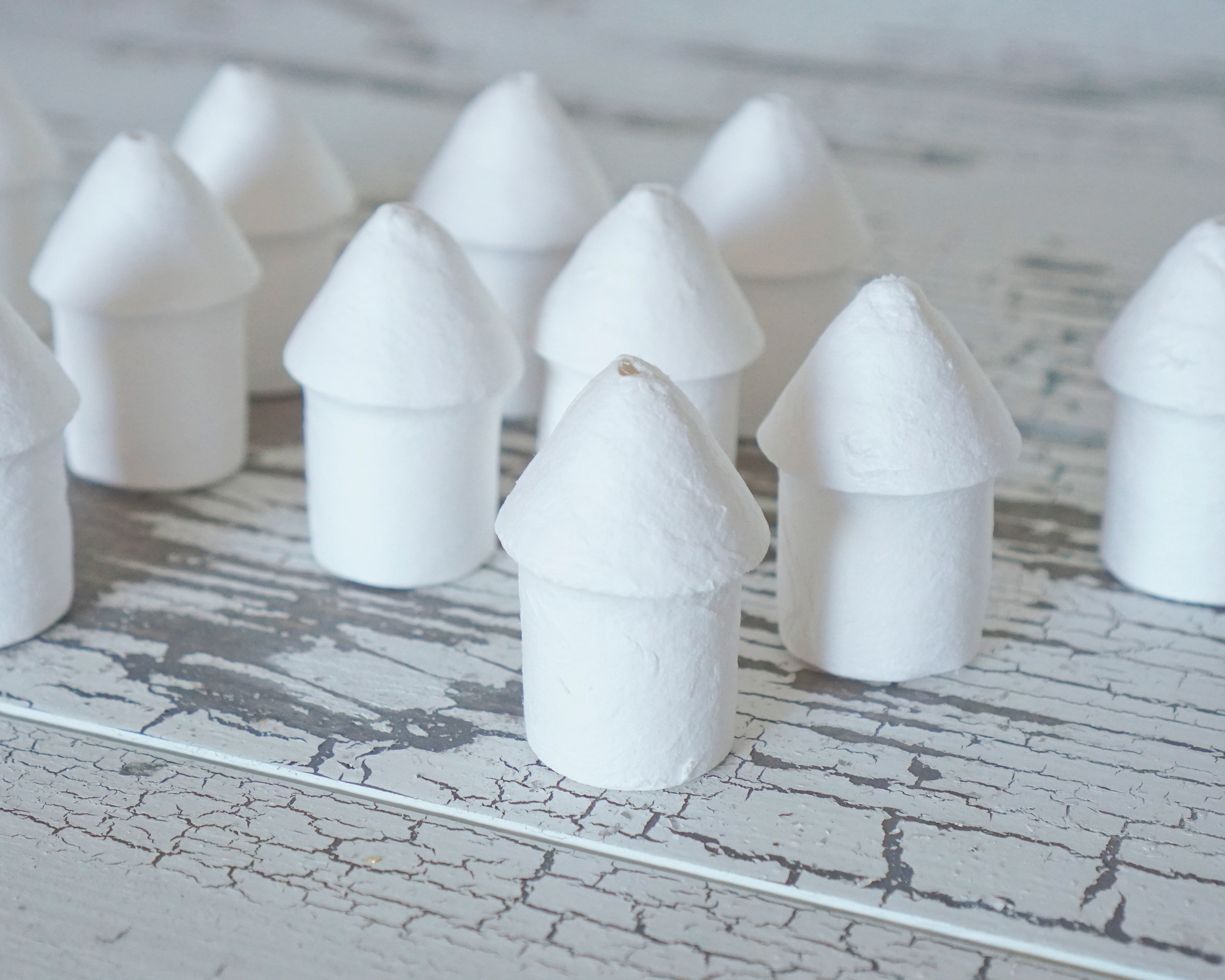 Spun Cotton Fairy House / Birdhouse - 50mm Miniature Round Hut, 12 Pcs.