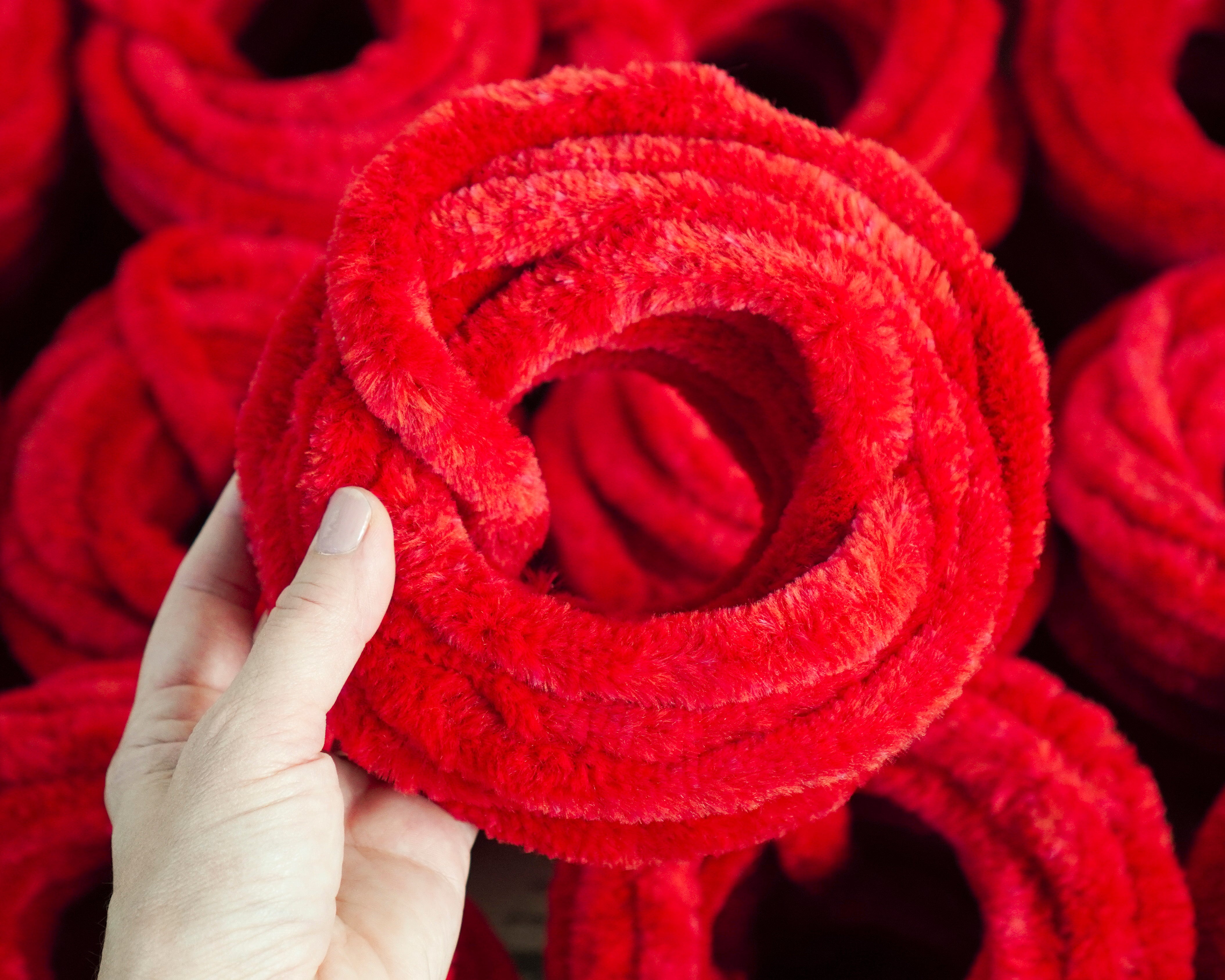 Jumbo Red Chenille Roping - 3/4" Vintage Stock Wired Craft Trim, 4 Yds.