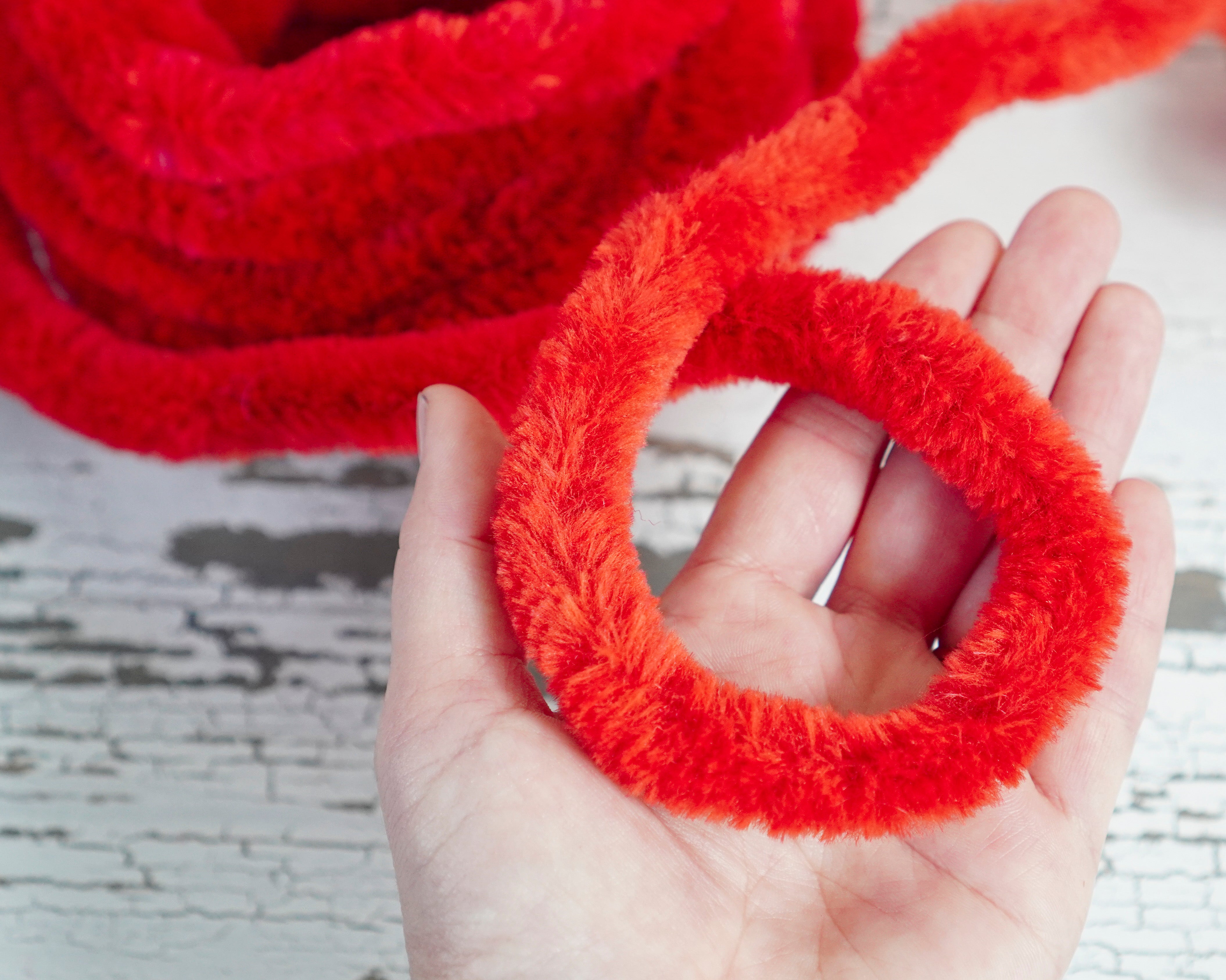Jumbo Red Chenille Roping - 3/4" Vintage Stock Wired Craft Trim, 4 Yds.