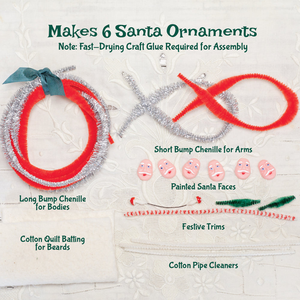 Chenille Santa Pipe Cleaner Ornament Craft Kit, Vintage Style Bump Che