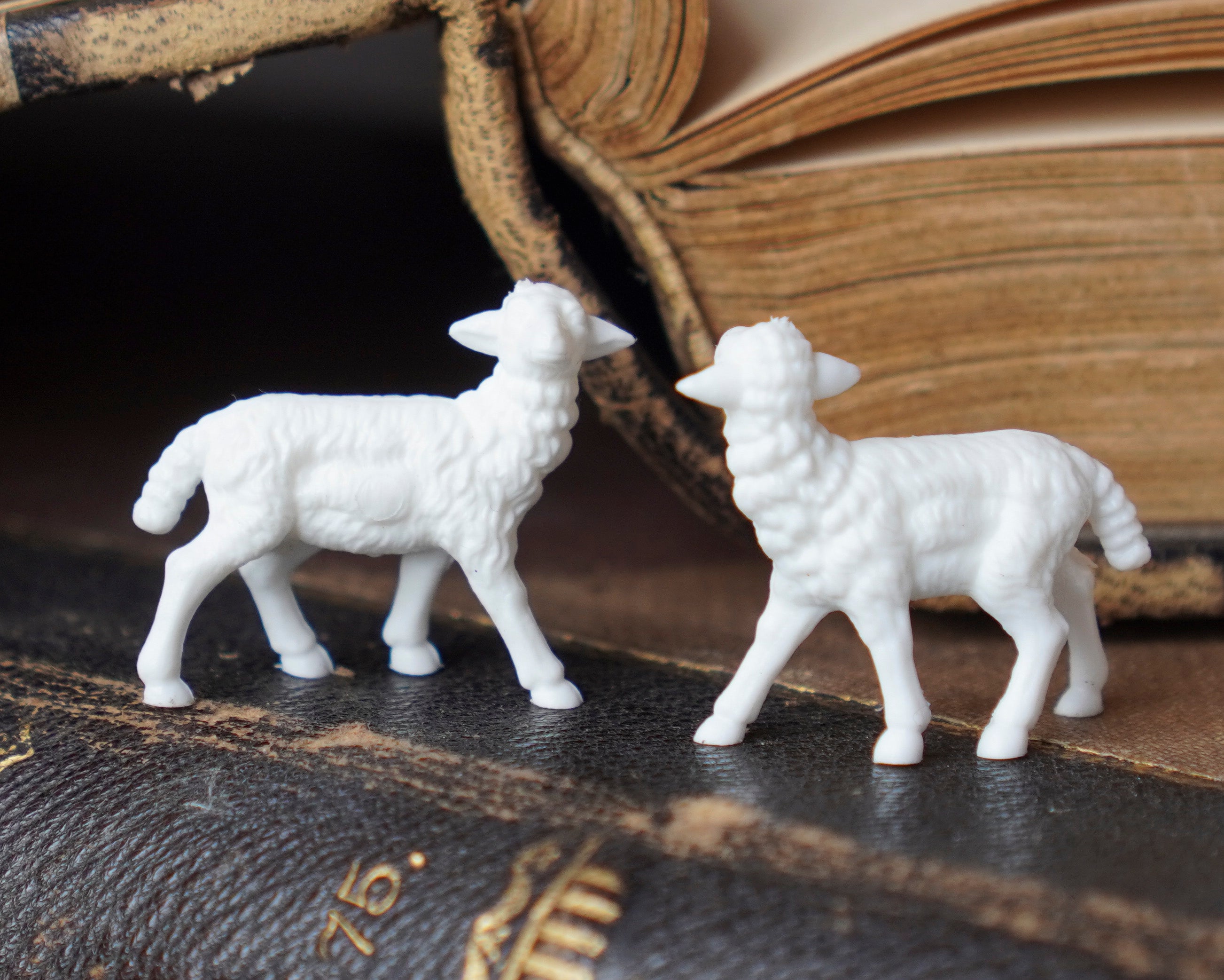 Miniature Lambs - Tiny German Plastic Craft Figurines, 6 Pcs.