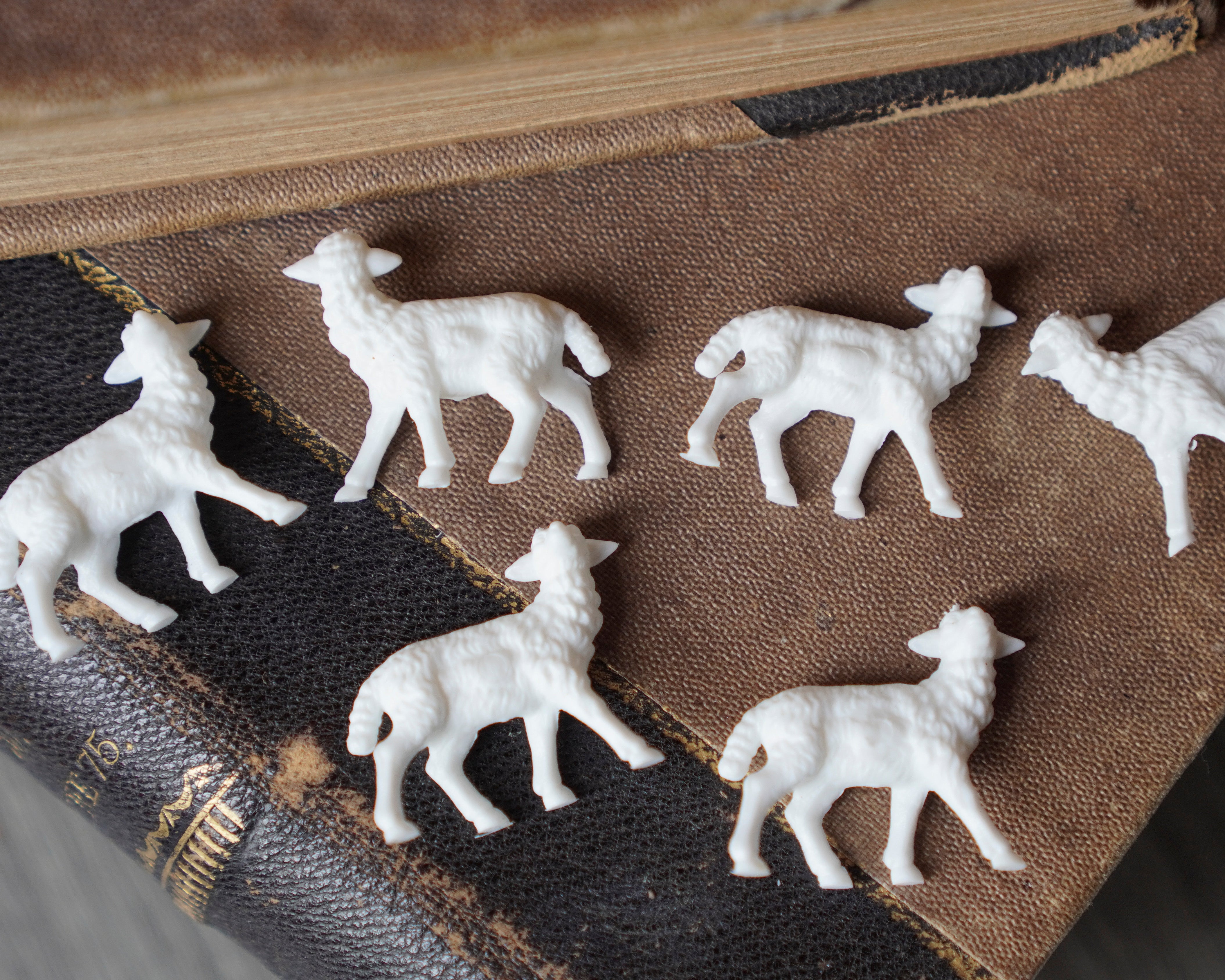 Miniature Lambs - Tiny German Plastic Craft Figurines, 6 Pcs.