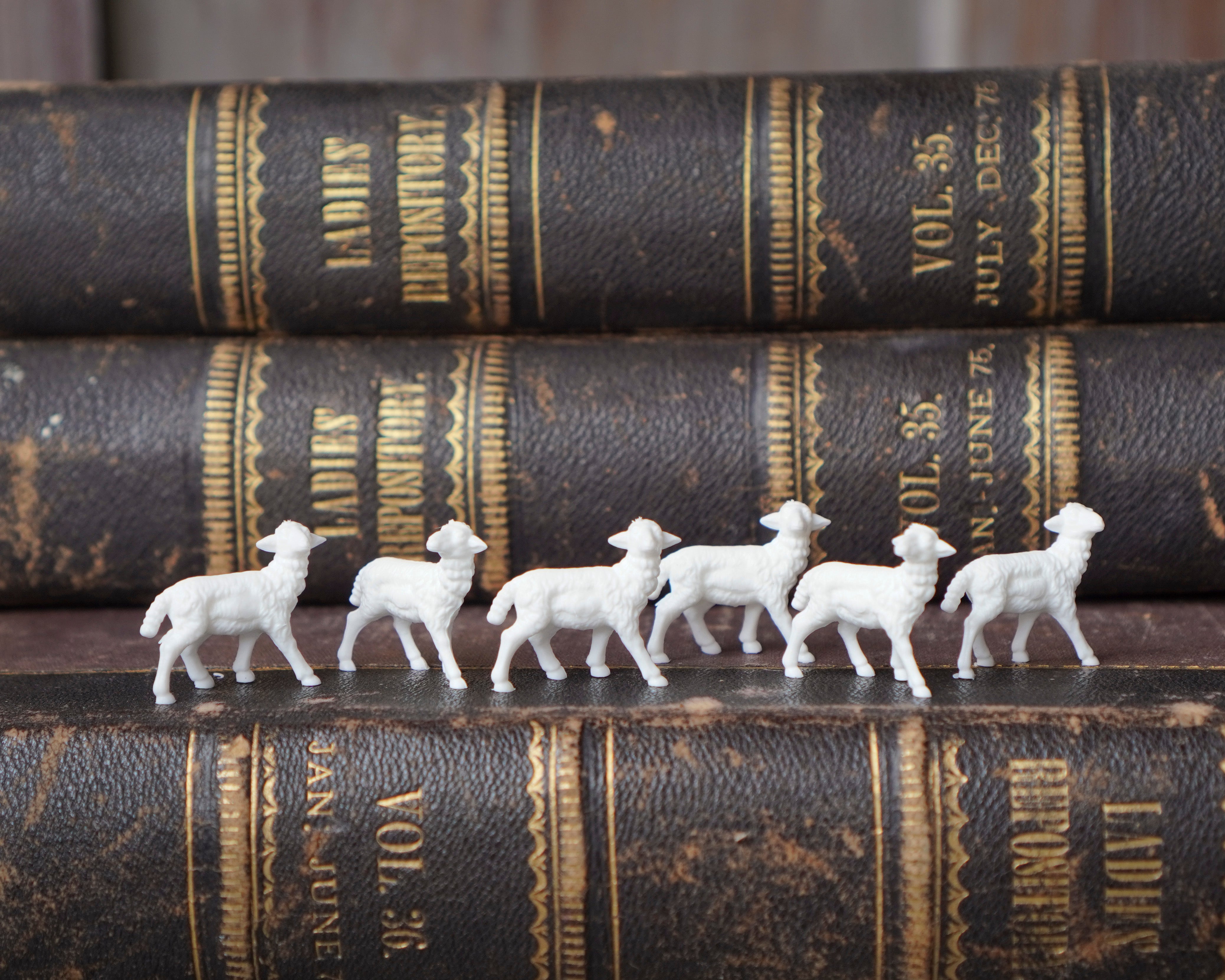Miniature Lambs - Tiny German Plastic Craft Figurines, 6 Pcs.