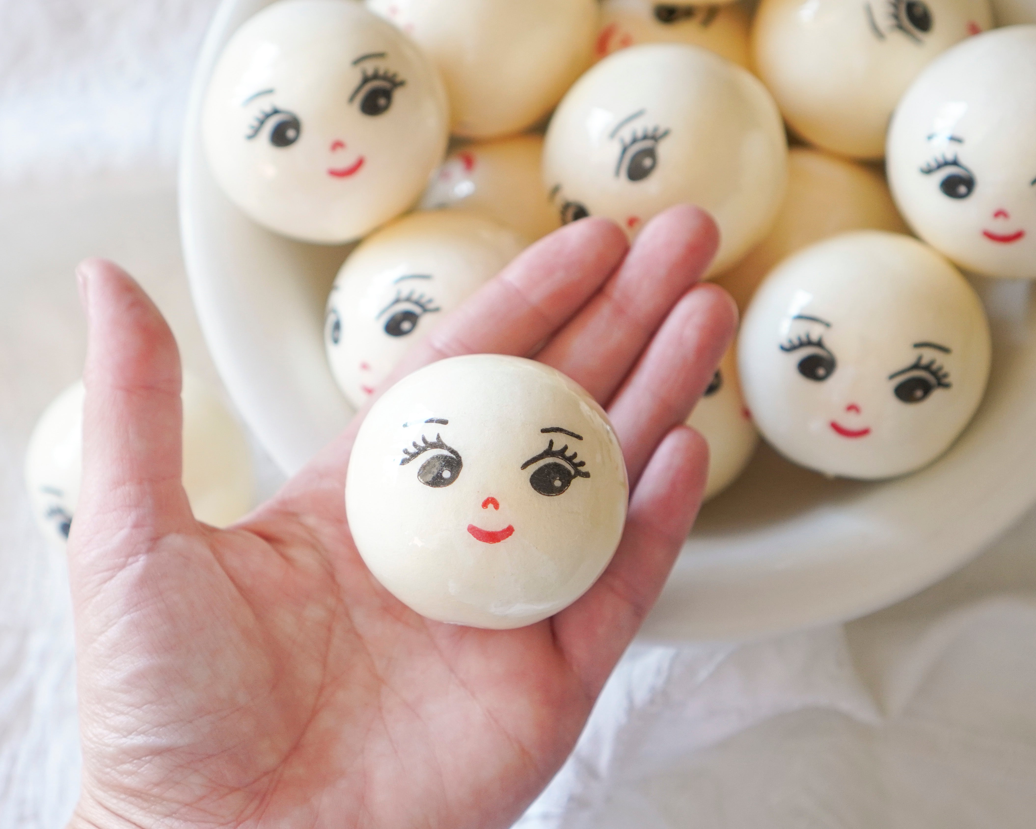 50mm Lacquered Doll Heads: CHARM, Cream, 6 Pcs.