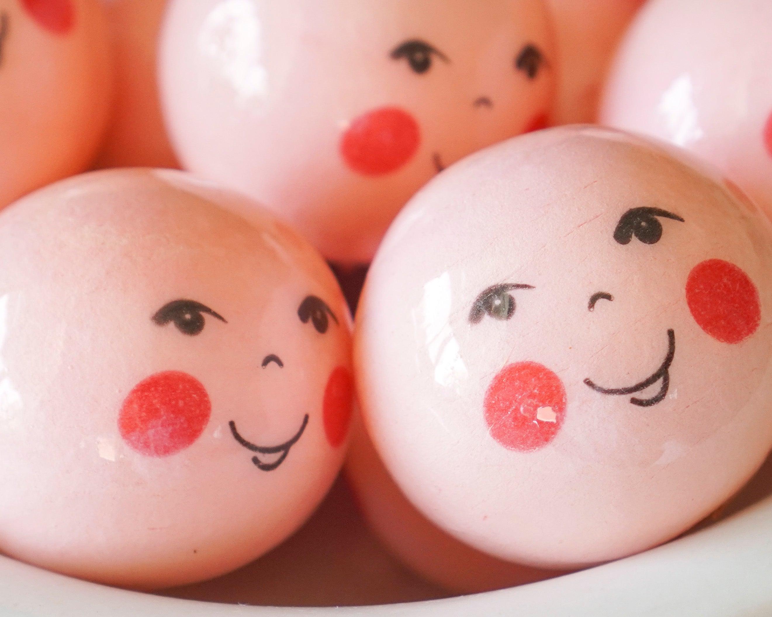 50mm Lacquered Doll Heads: FOLK DOLL, Pink, 6 Pcs.
