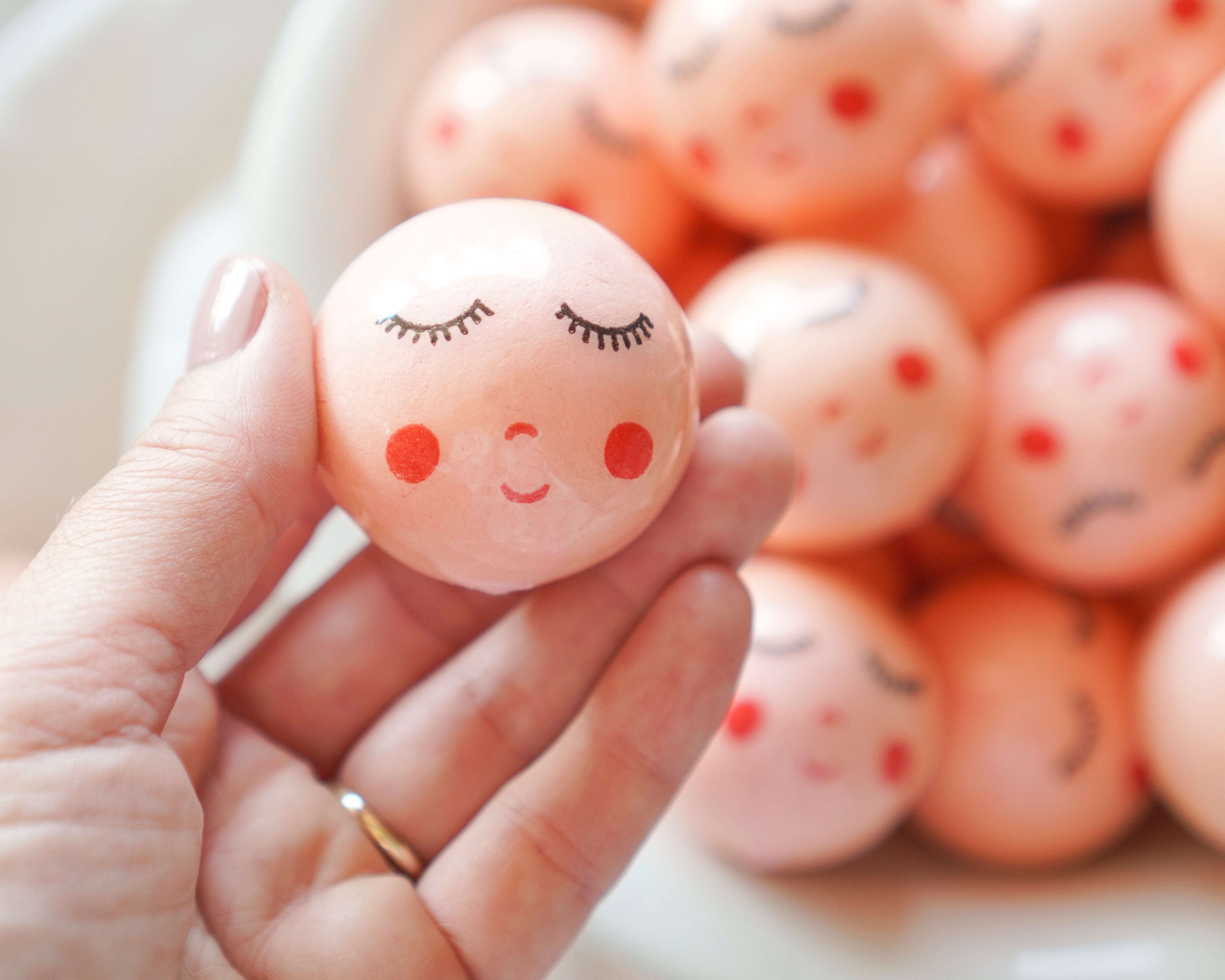 40mm Lacquered Doll Heads: SWEET ANGEL, Strawberry Pink, 6 Pcs.