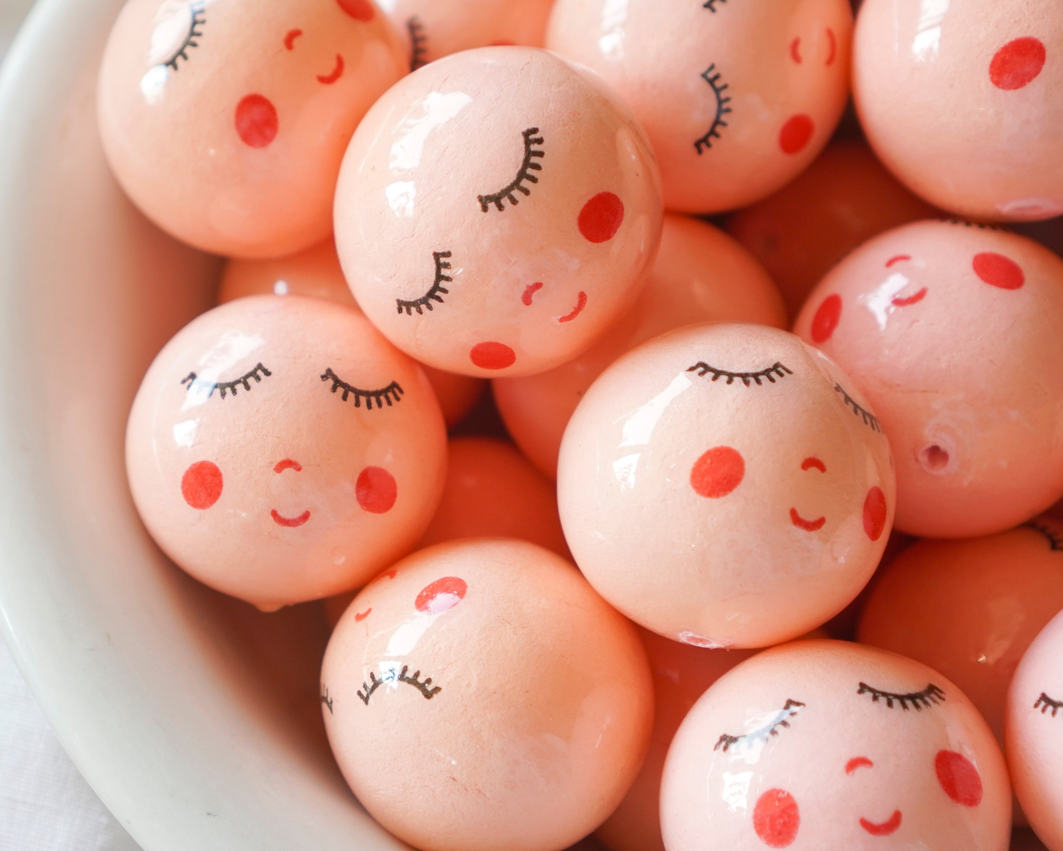 40mm Lacquered Doll Heads: SWEET ANGEL, Strawberry Pink, 6 Pcs.