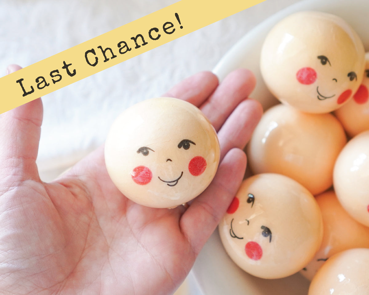 50mm Lacquered Doll Heads: FOLK DOLL, Pale Yellow, 6 Pcs.