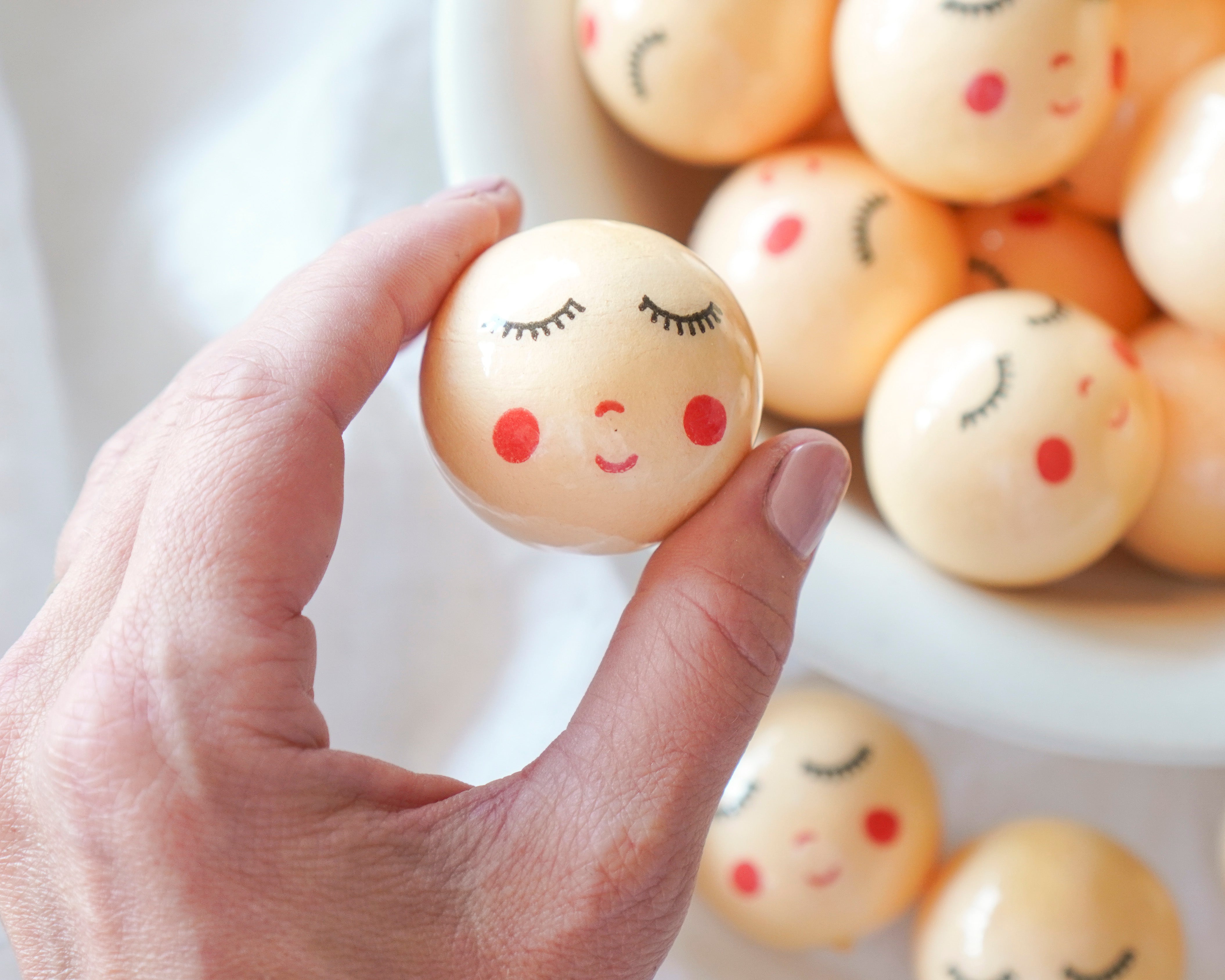40mm Lacquered Doll Heads: SWEET ANGEL, Pale Yellow, 6 Pcs.