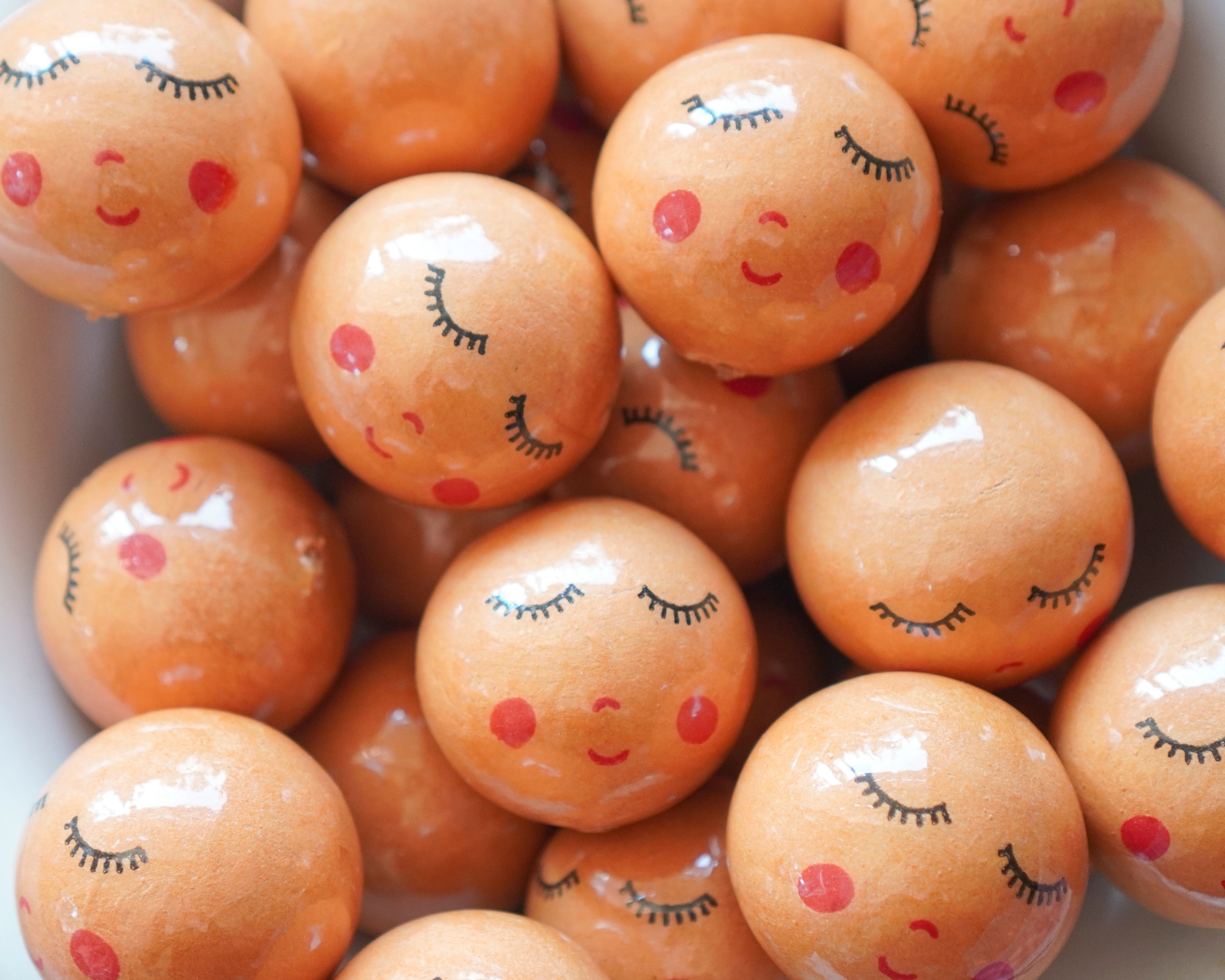 40mm Lacquered Doll Heads: SWEET ANGEL, Cinnamon Brown, 6 Pcs.