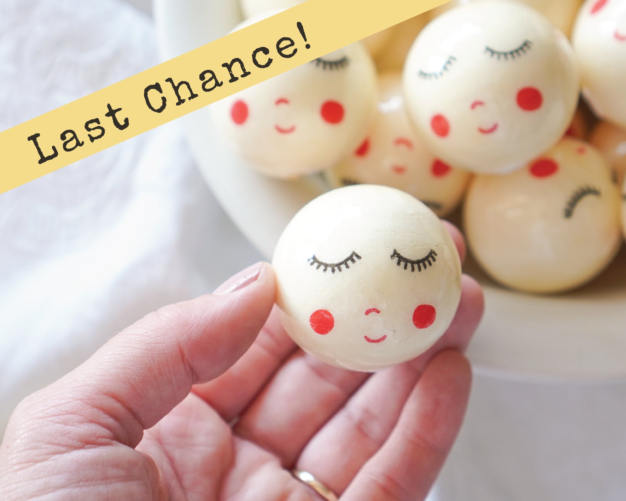 40mm Lacquered Doll Heads: SWEET ANGEL, Cream, 6 Pcs.