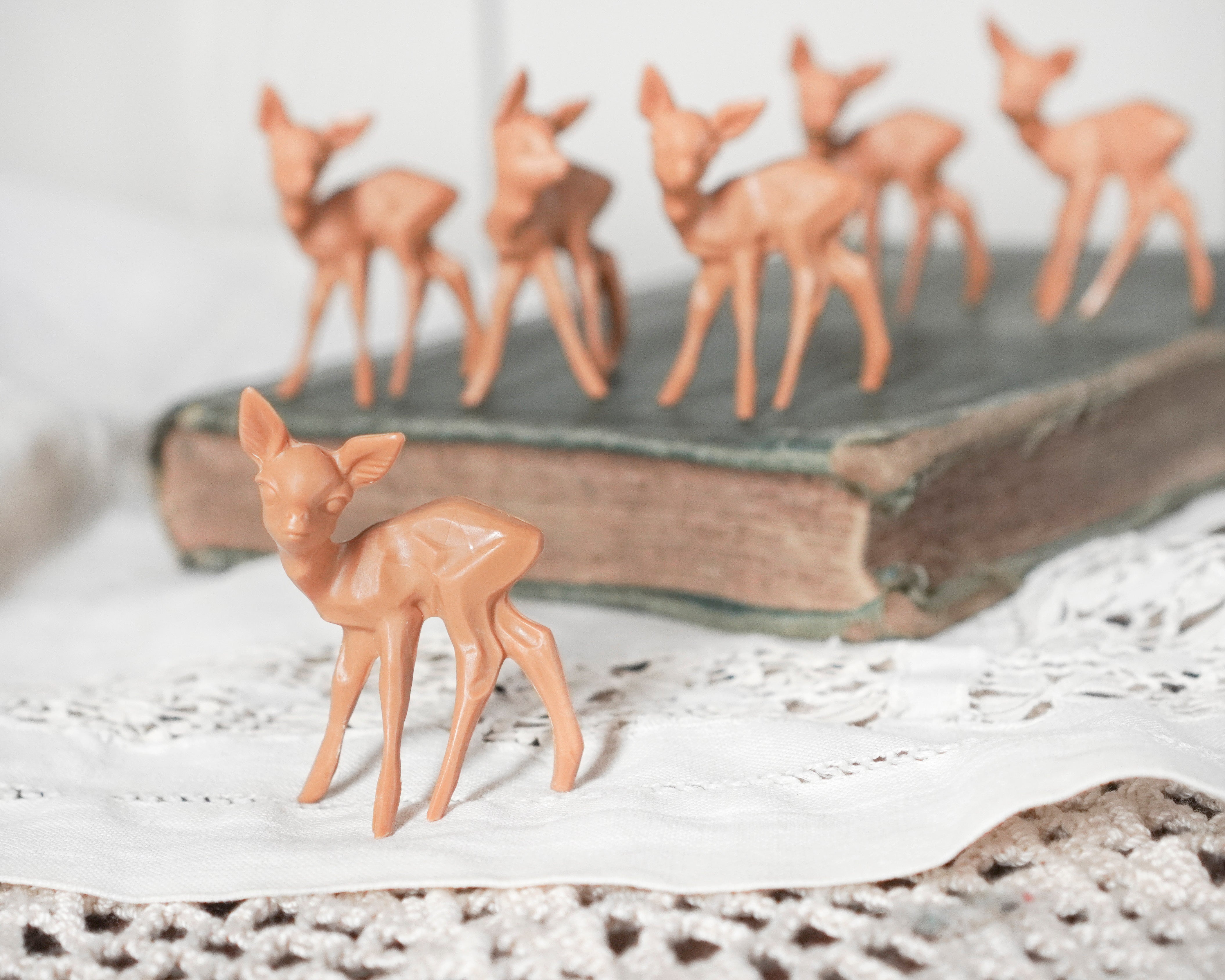 German Craft Deer - 1 3/4" Brown Plastic Figurines, 6 Pcs.