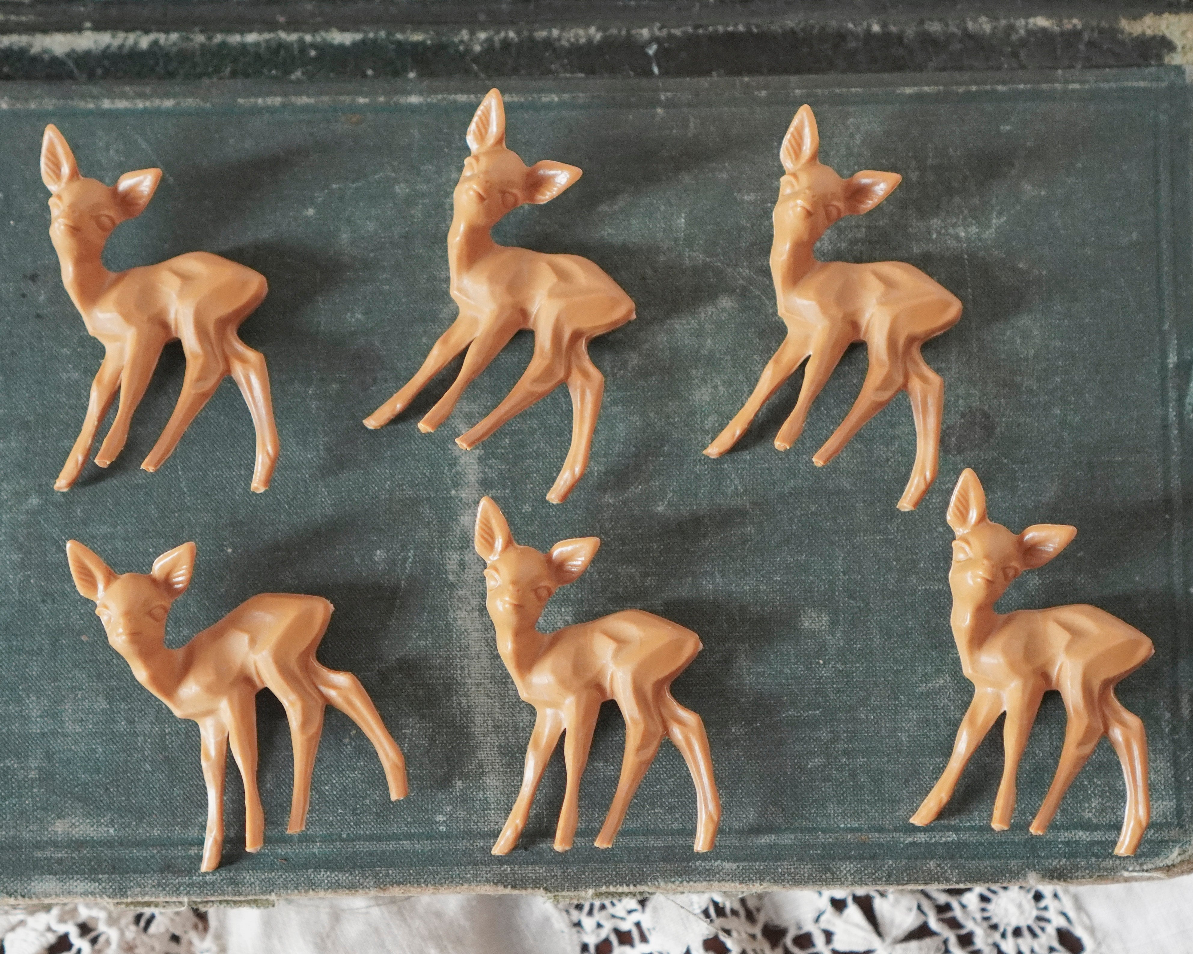 German Craft Deer - 1 3/4" Brown Plastic Figurines, 6 Pcs.
