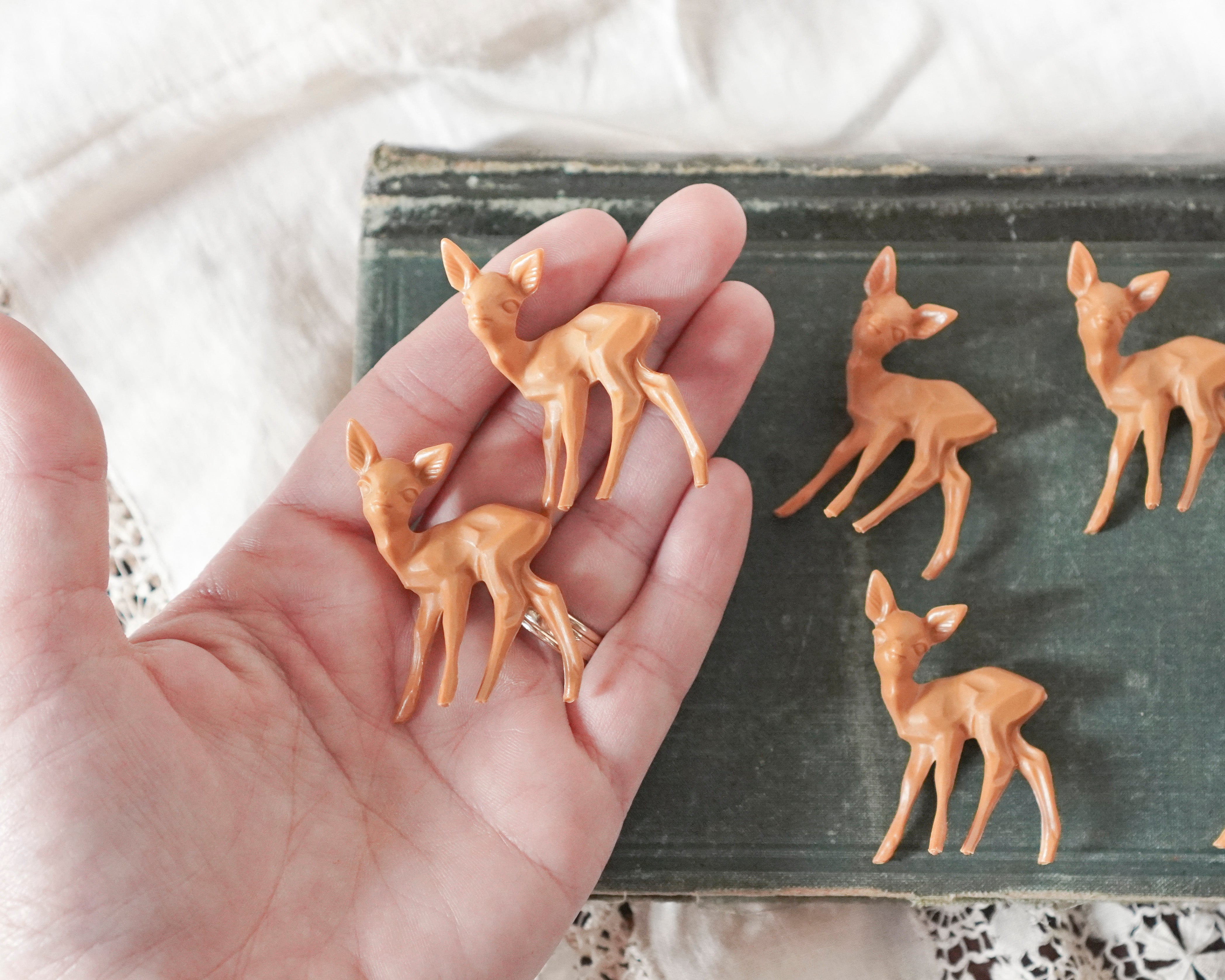 German Craft Deer - 1 3/4" Brown Plastic Figurines, 6 Pcs.