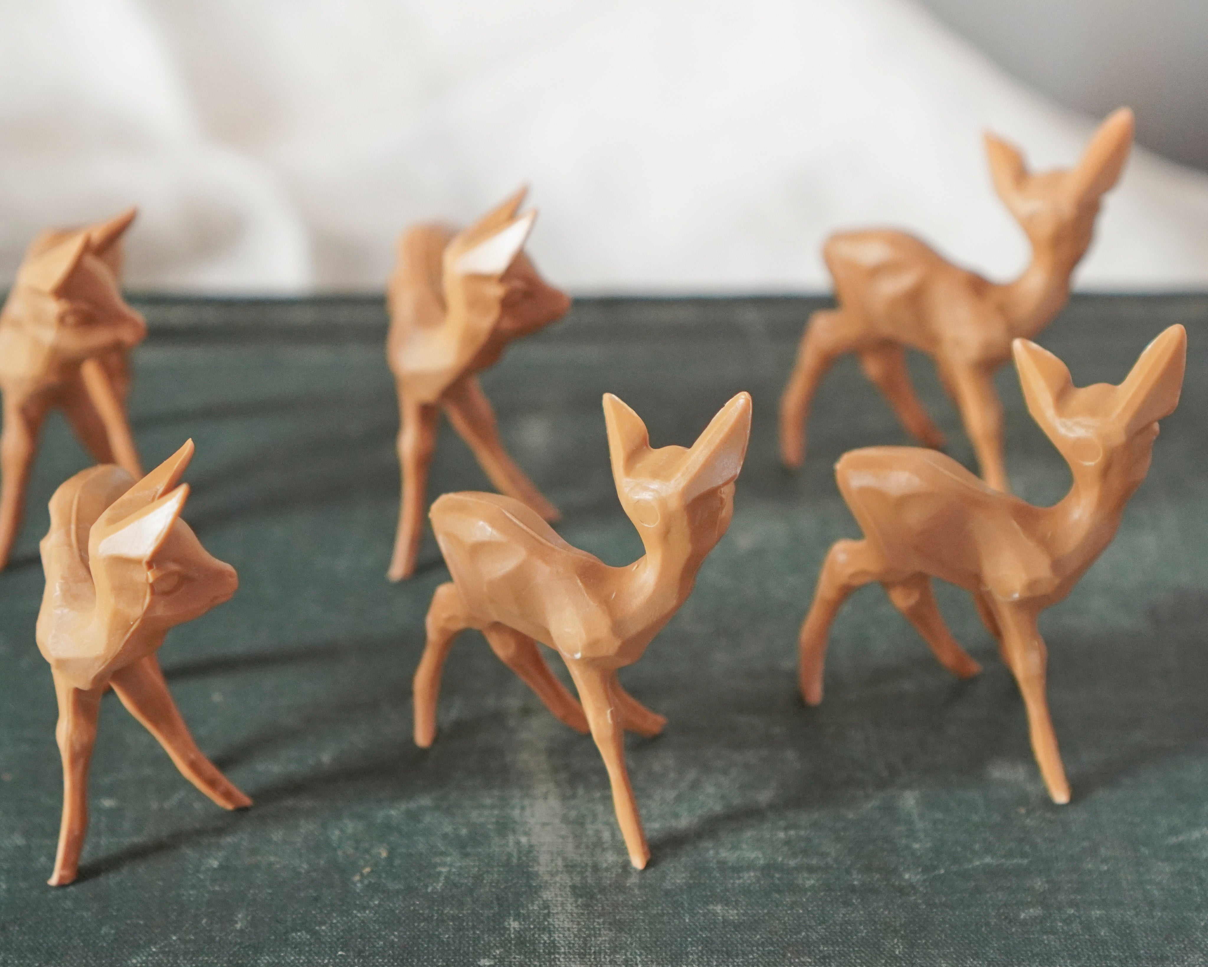 German Craft Deer - 1 3/4" Brown Plastic Figurines, 6 Pcs.
