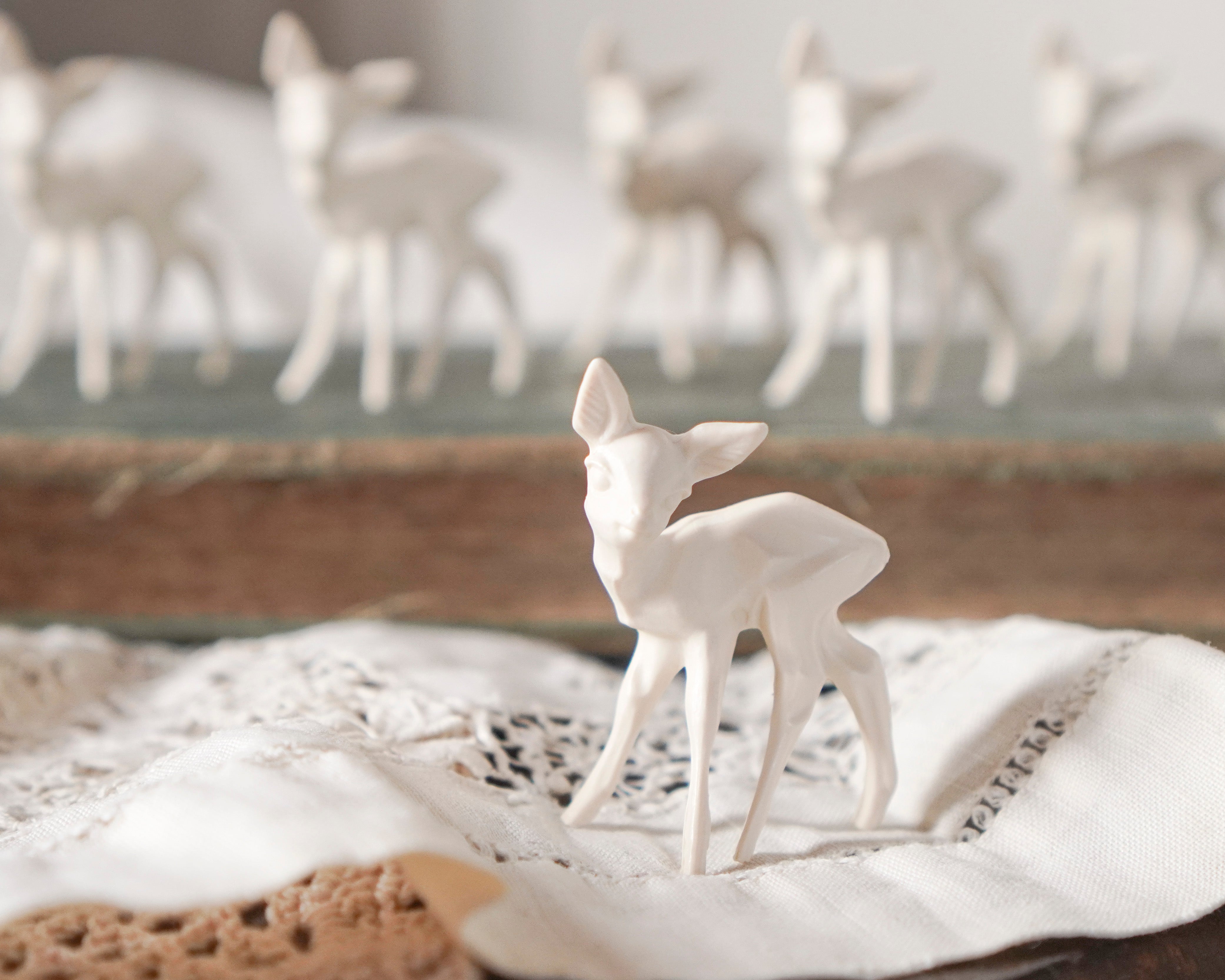 German Craft Deer - 1 3/4" Cream Plastic Figurines, 6 Pcs.