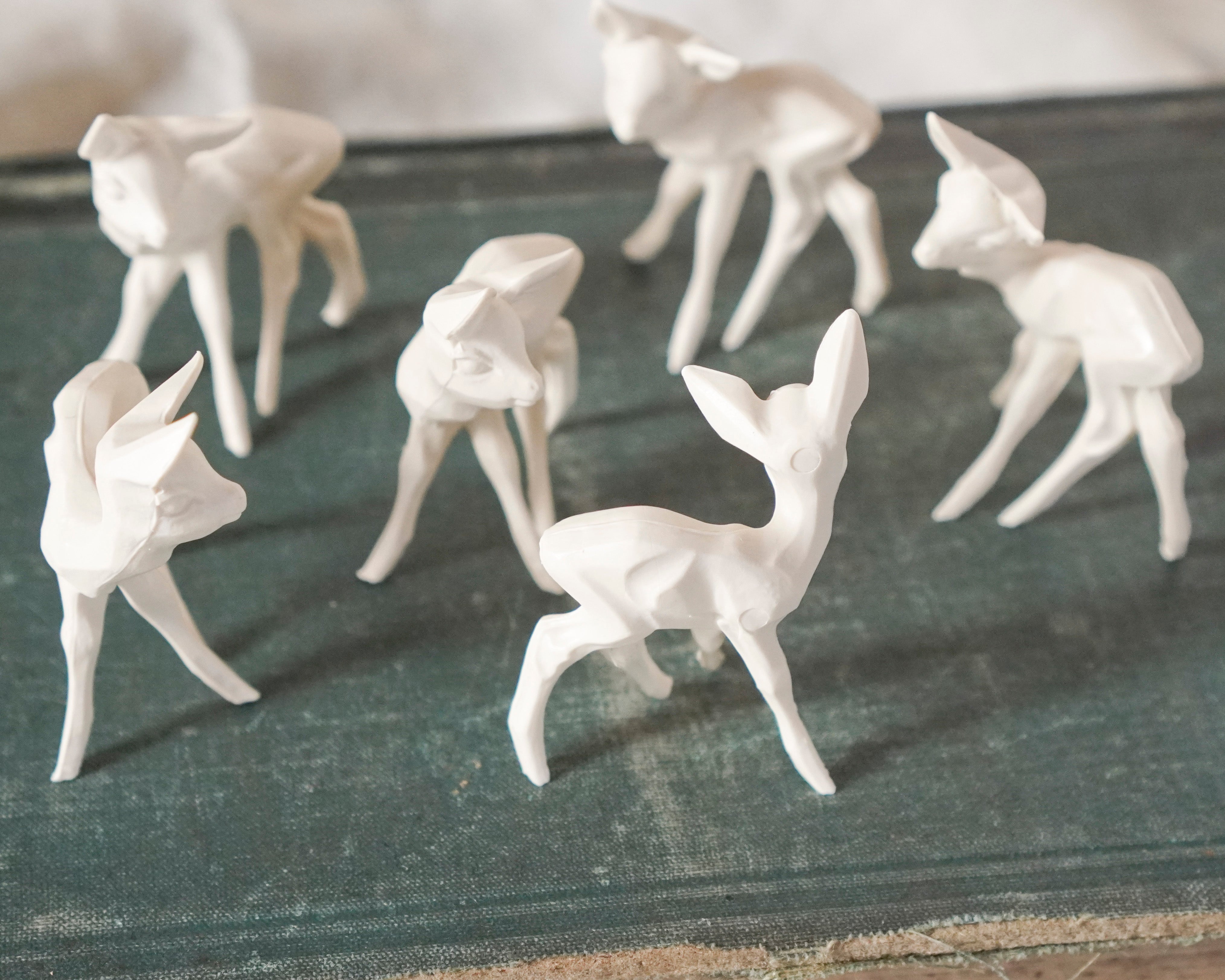German Craft Deer - 1 3/4" Cream Plastic Figurines, 6 Pcs.